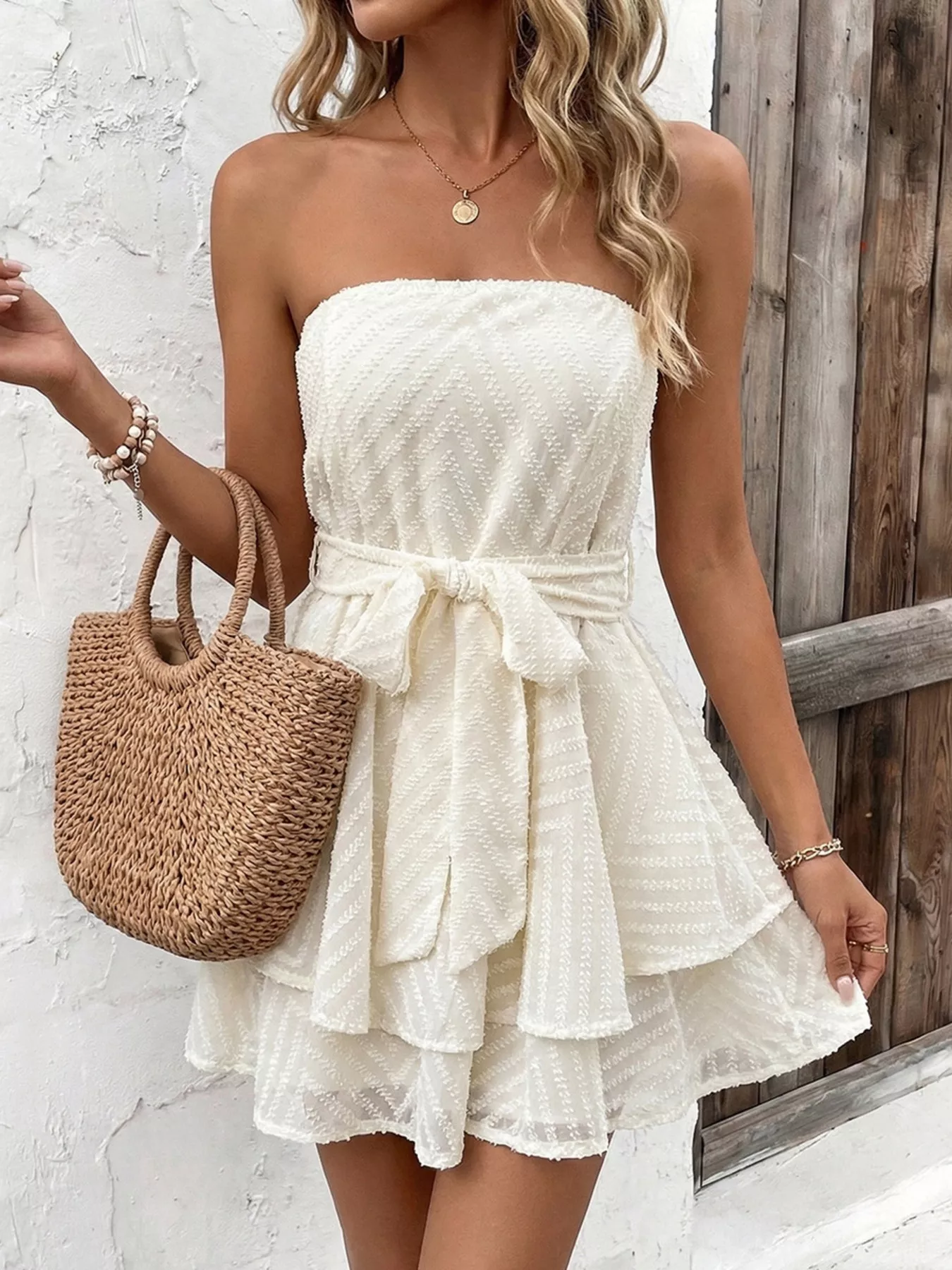 Ruffle Textured Tube Mini Dress - Image 3