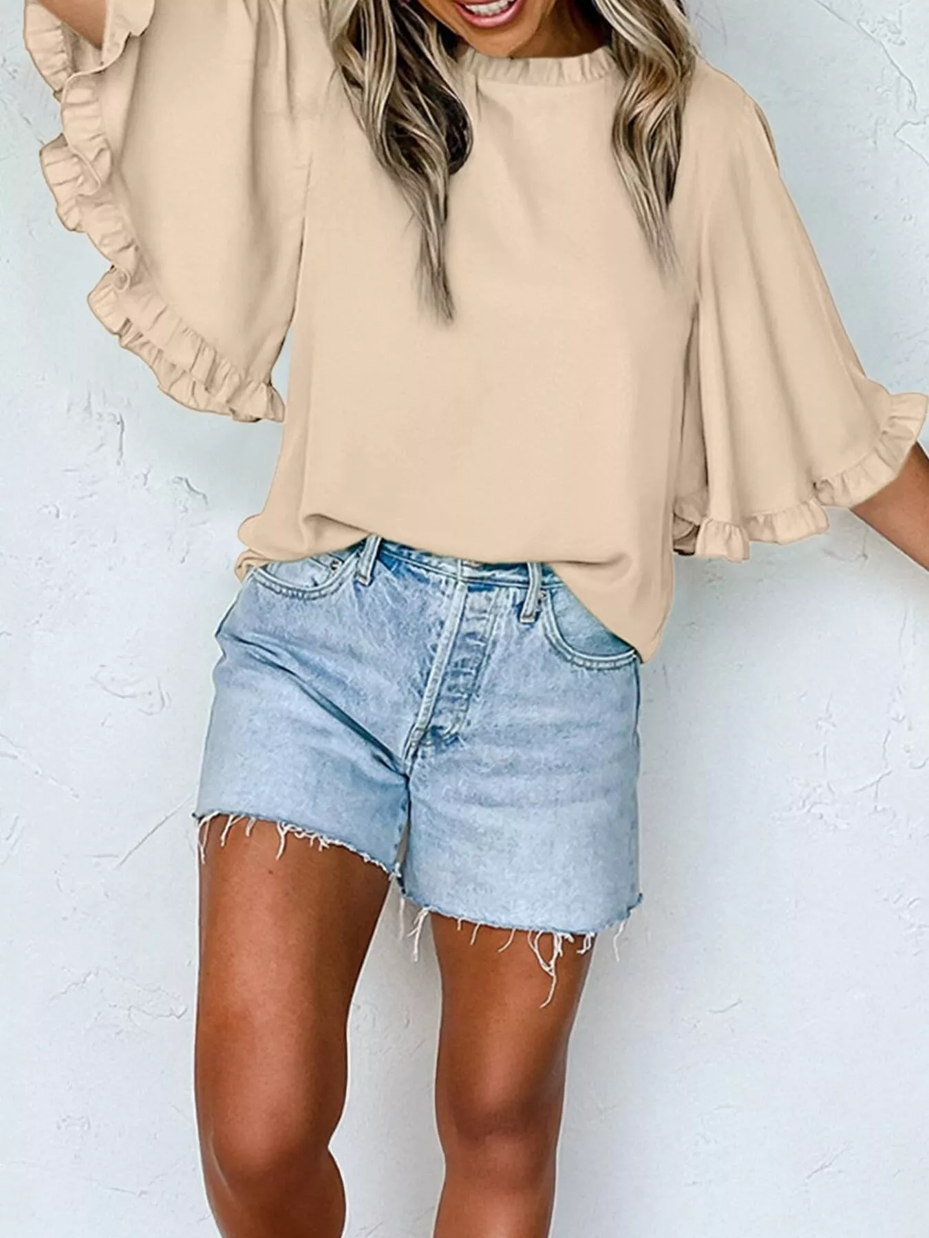 Ruffle Trim Half Sleeve Blouse - Image 8