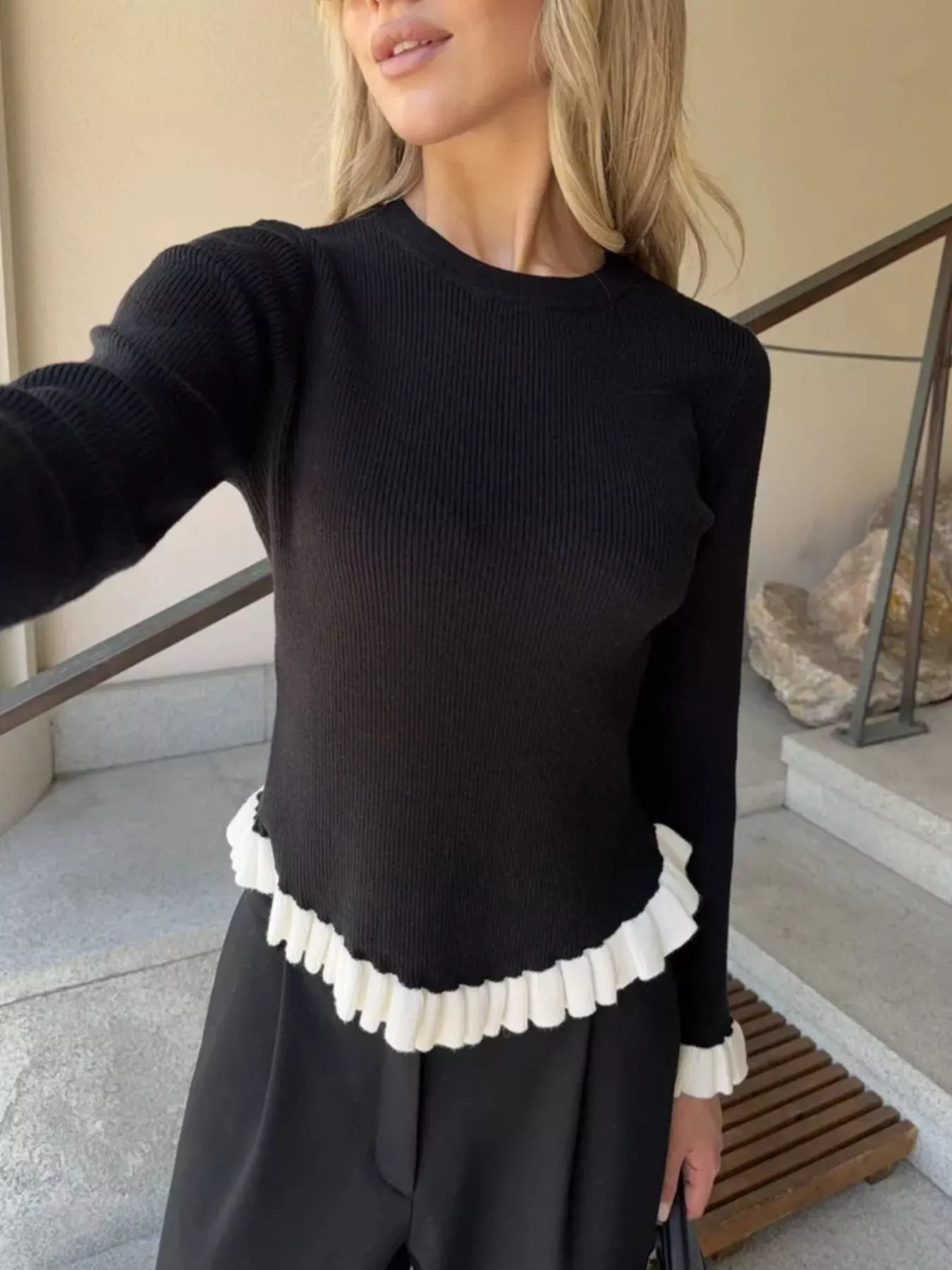 Ruffle Trim Long Sleeve Sweater - Image 4