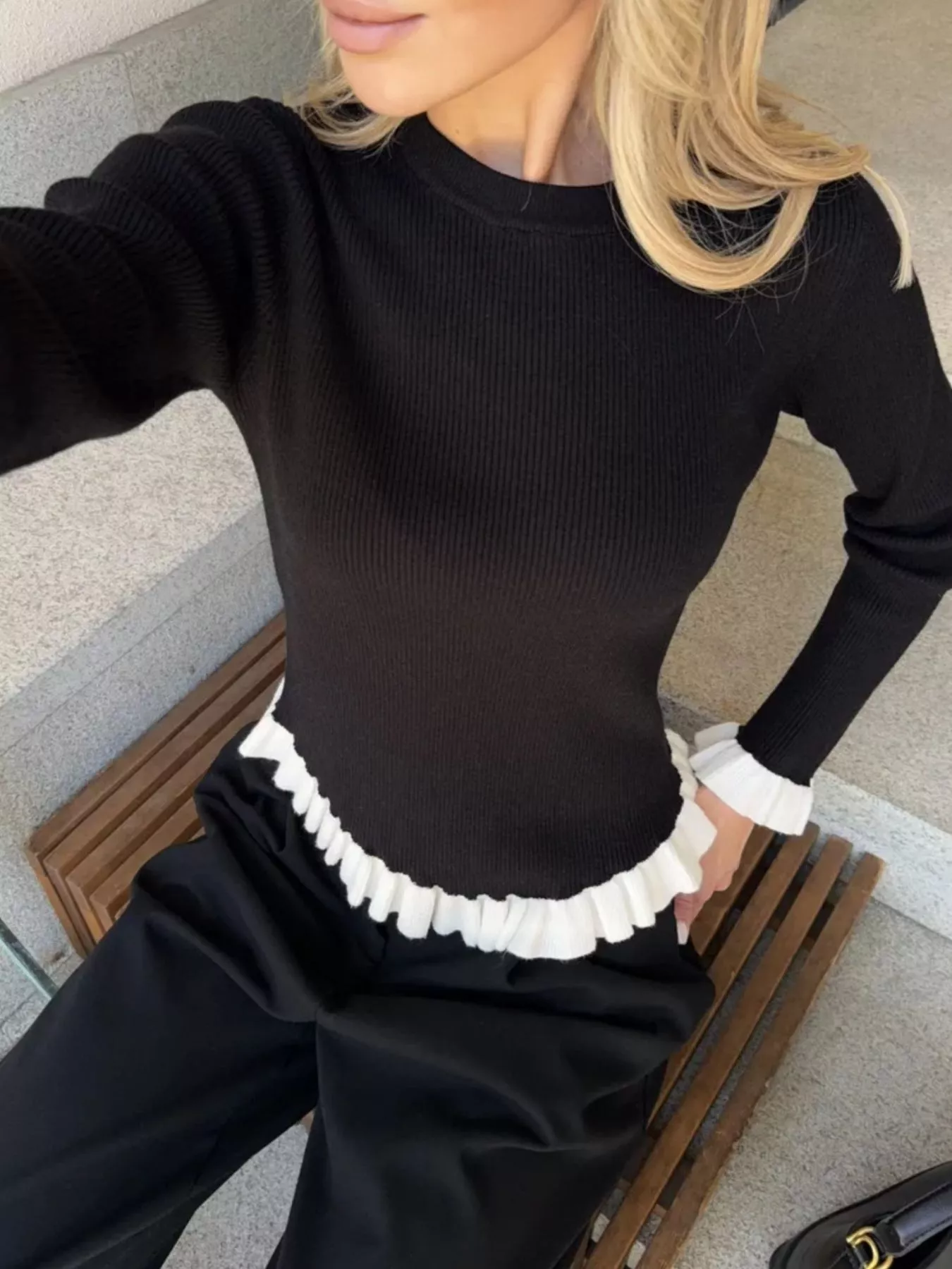 Ruffle Trim Long Sleeve Sweater - Image 5
