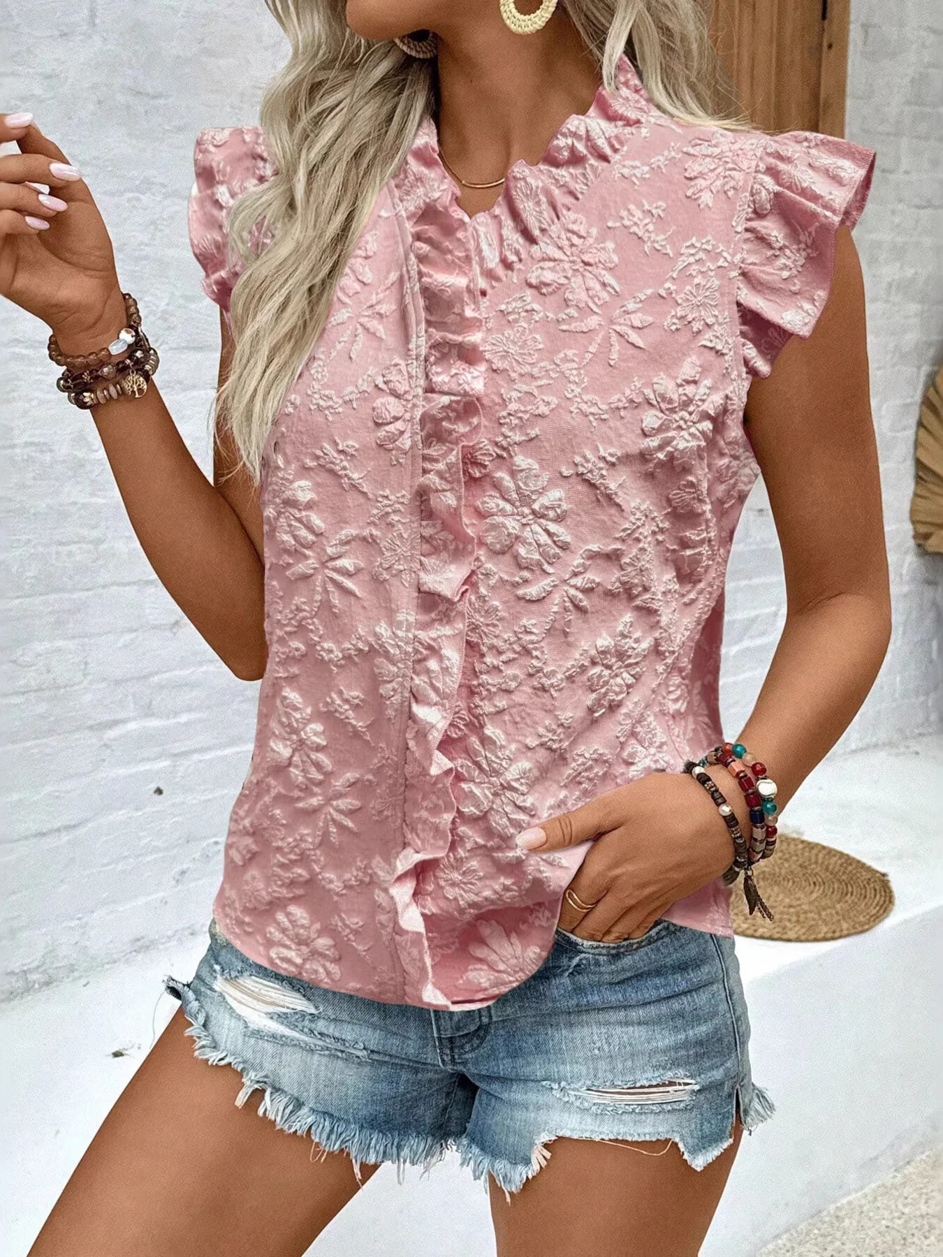 Ruffle Trim Sleeveless Blouse - Image 7