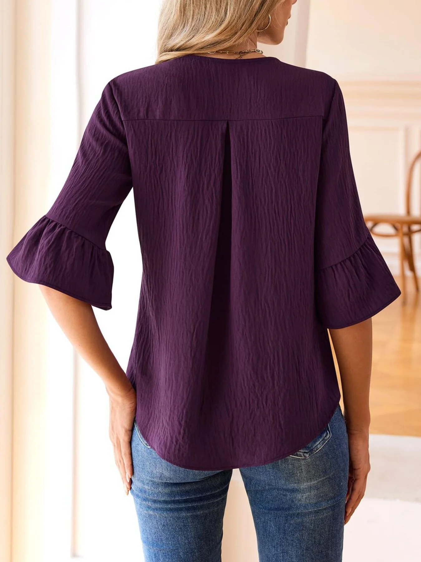 Ruffle V-Neck Flounce Sleeve Blouse - Image 36