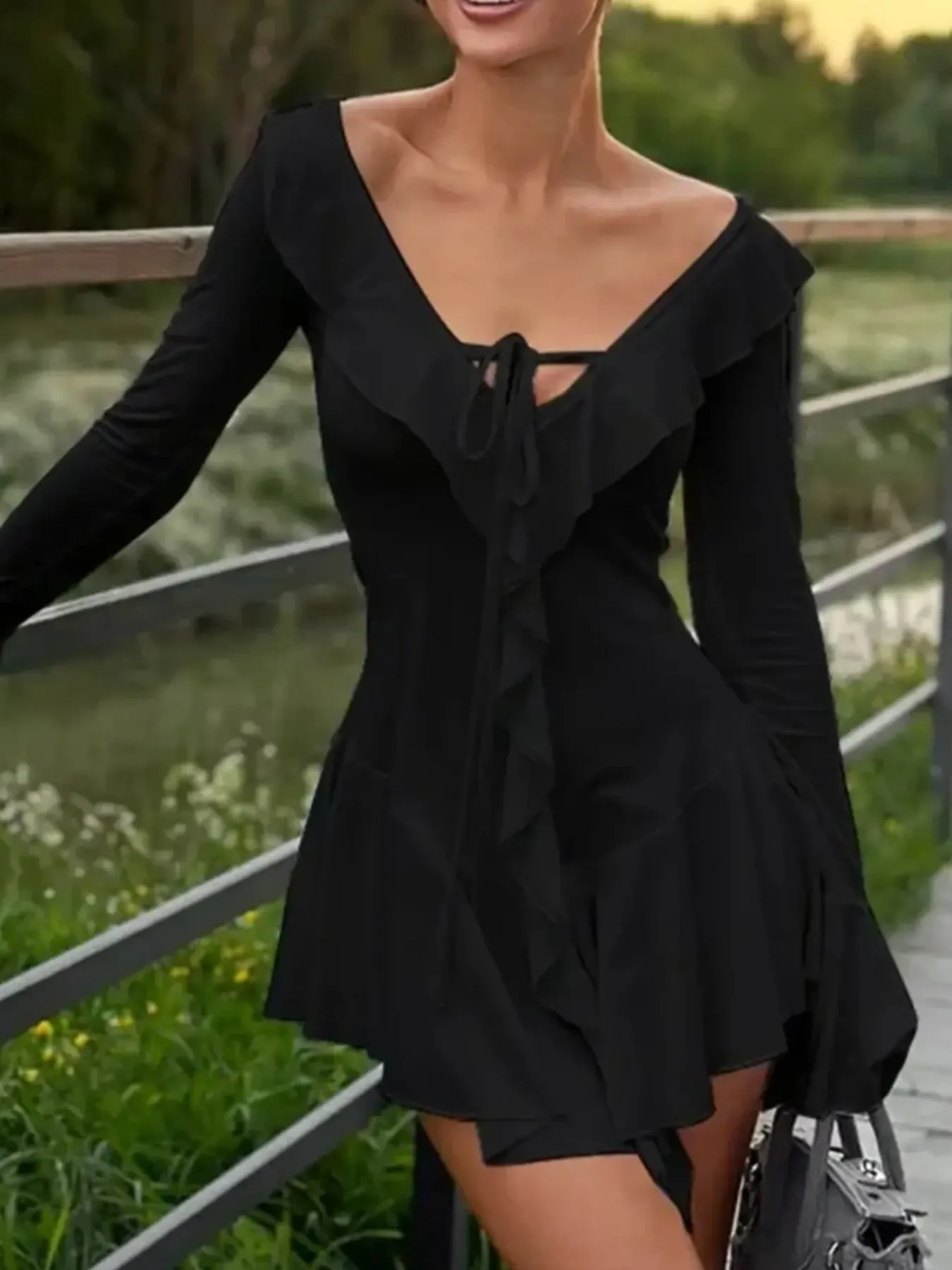 Ruffle V-Neck Flounce Sleeve Mini Dress - Image 9