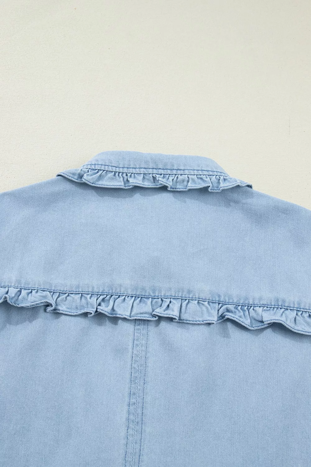 Ruffled Edge Collared Shift Denim Dress with Pockets - Image 10
