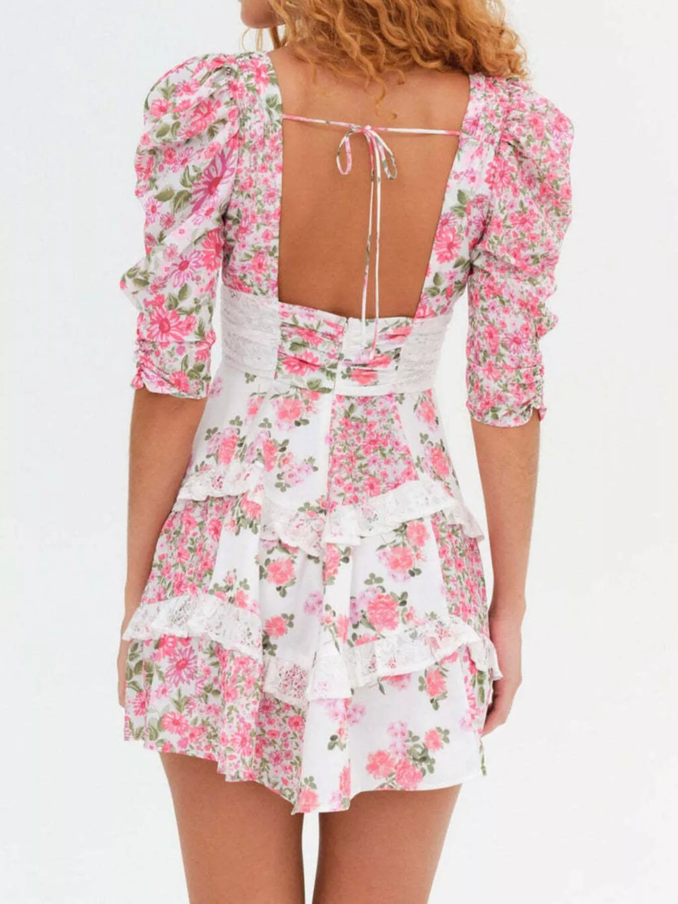 Ruffled Floral Print Half Sleeve Dress - Image 10