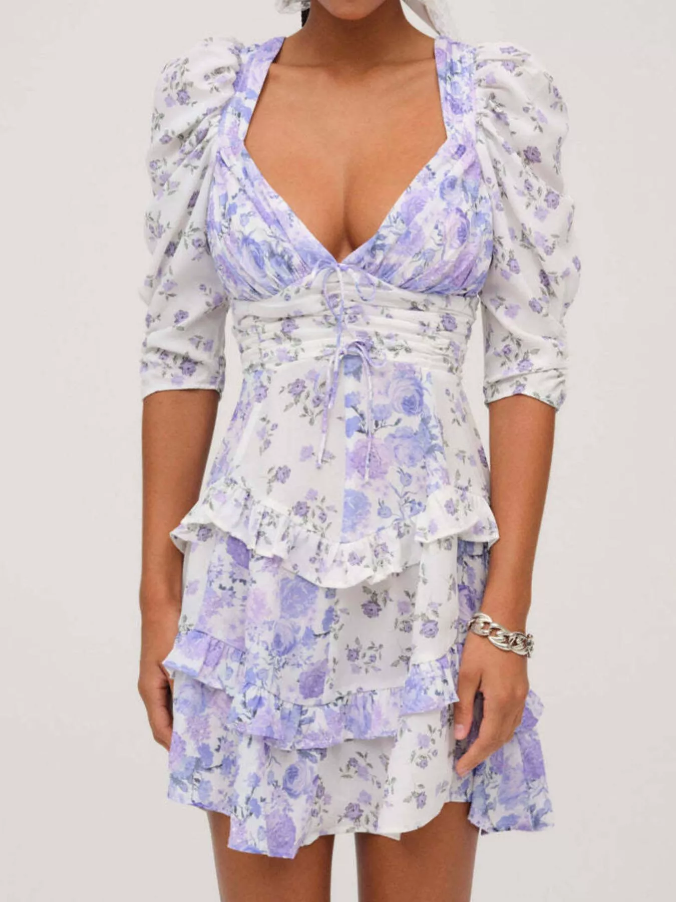 Ruffled Floral Print Half Sleeve Dress - Image 14