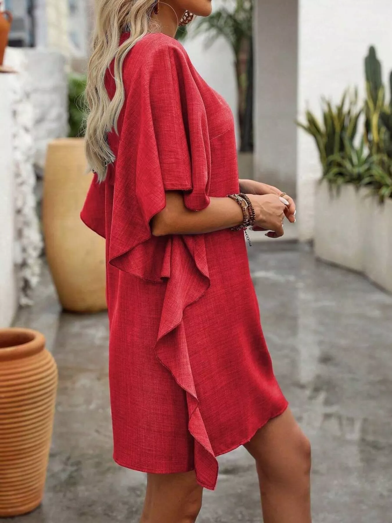Ruffled Flutter Sleeve V-Neck Mini Dress - Image 13