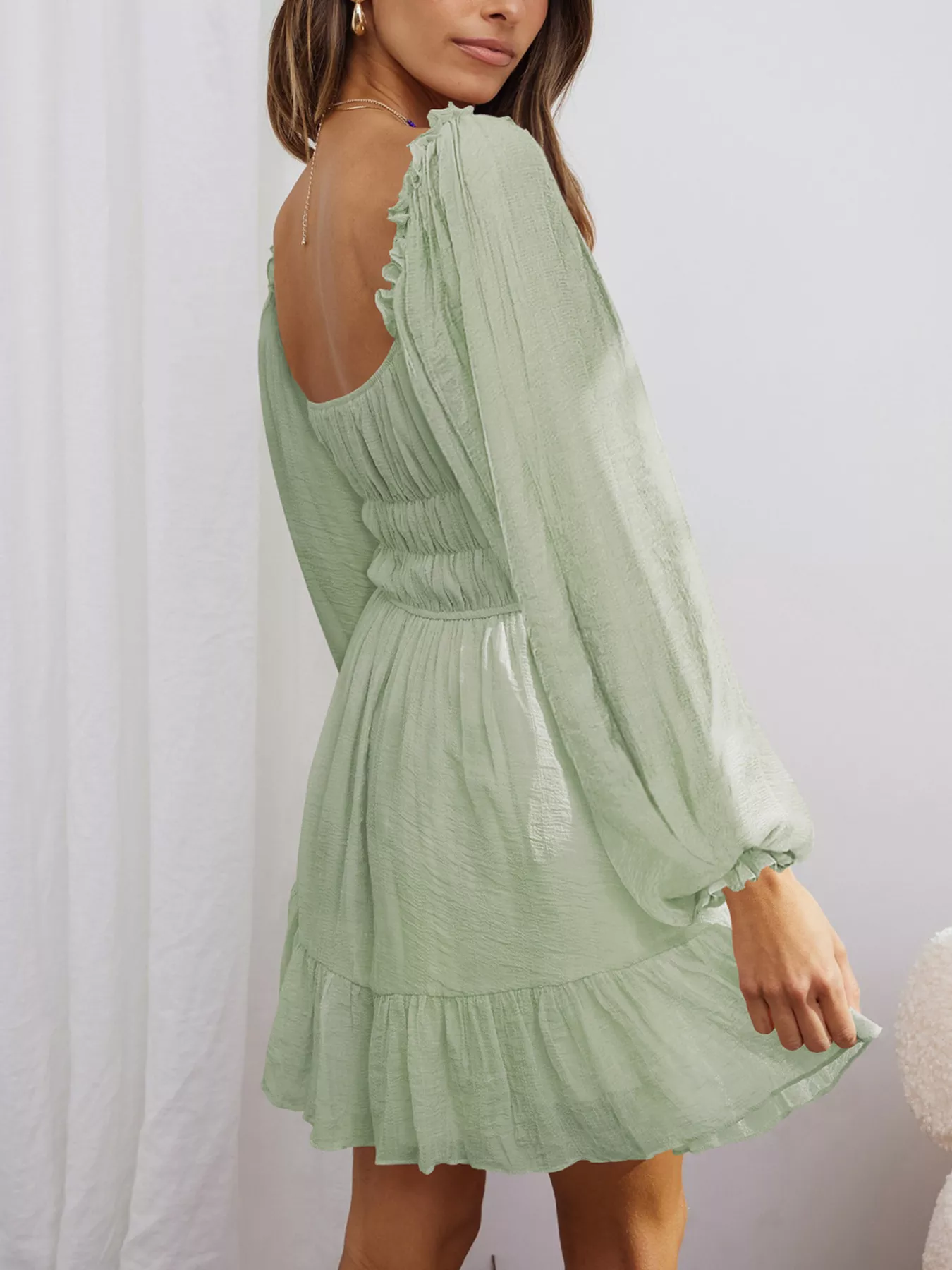 Ruffled Hem Balloon Sleeve Dress - Image 14