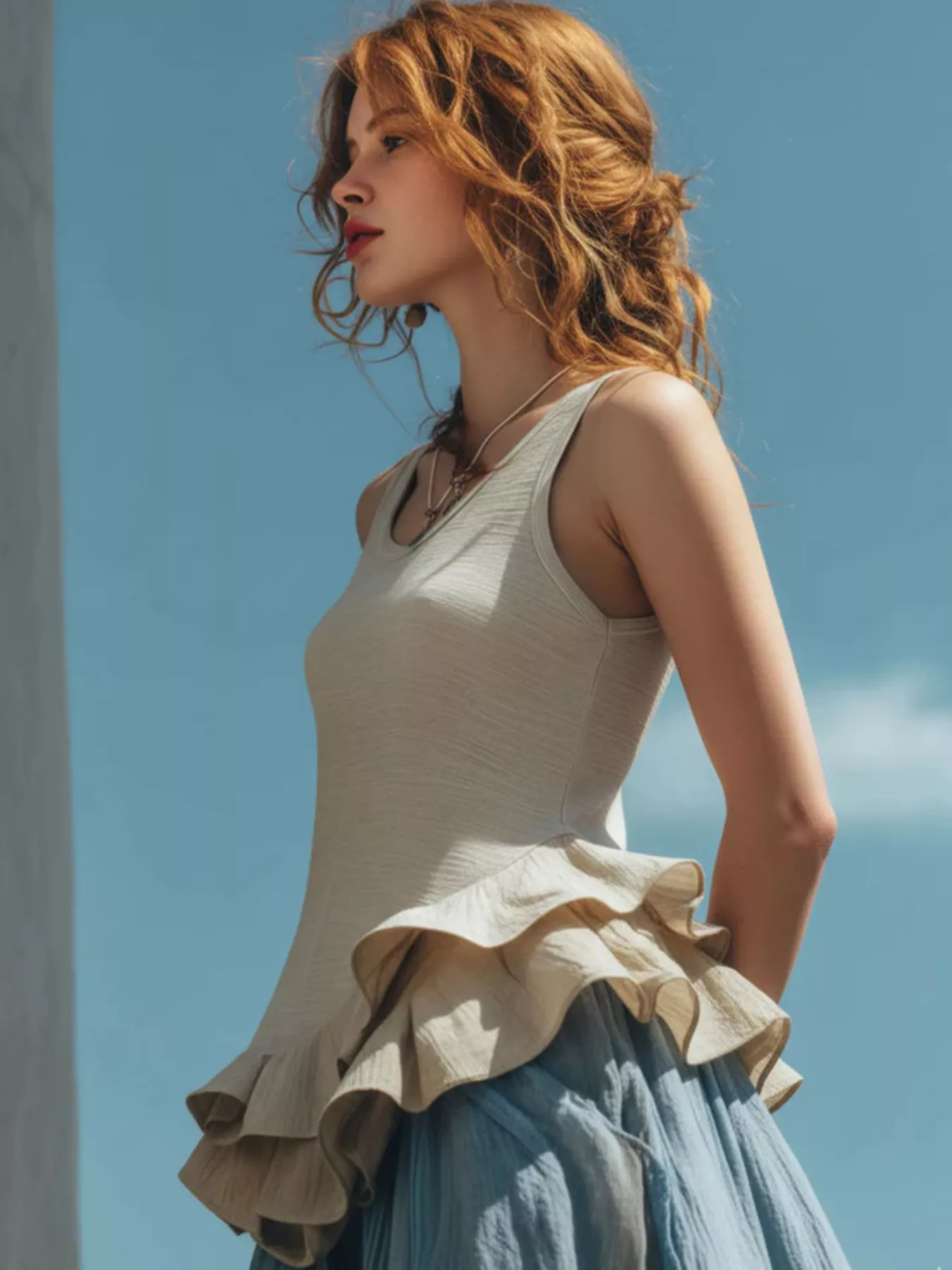 Ruffled Hem Round Neck Tank - Image 2