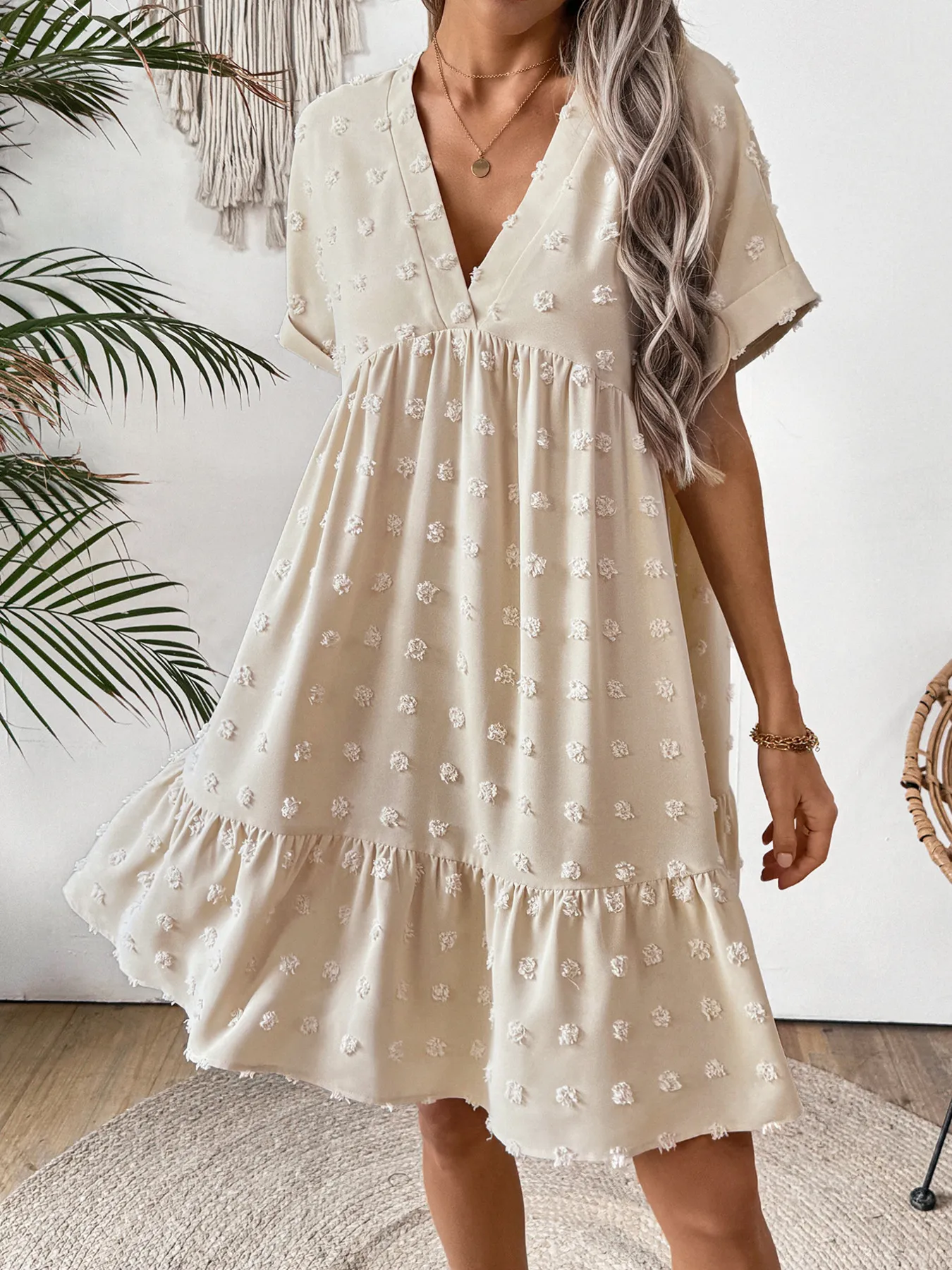 Ruffled Hem Swiss Dot Mini Dress - Image 2