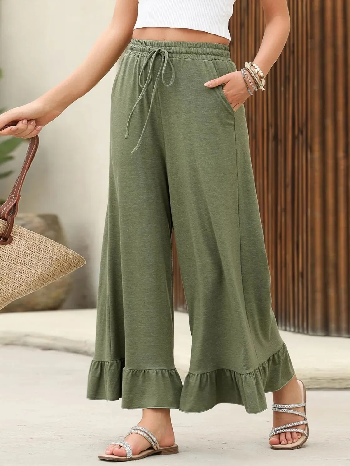 Ruffled Hem Wide Leg Pants - Image 4