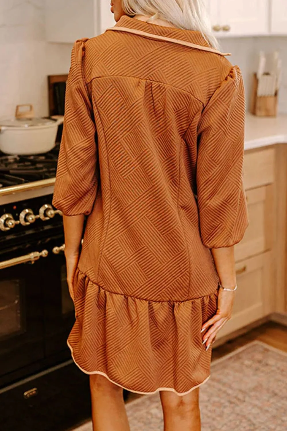 Ruffled Hem Zip Front Texture Dress - Image 2