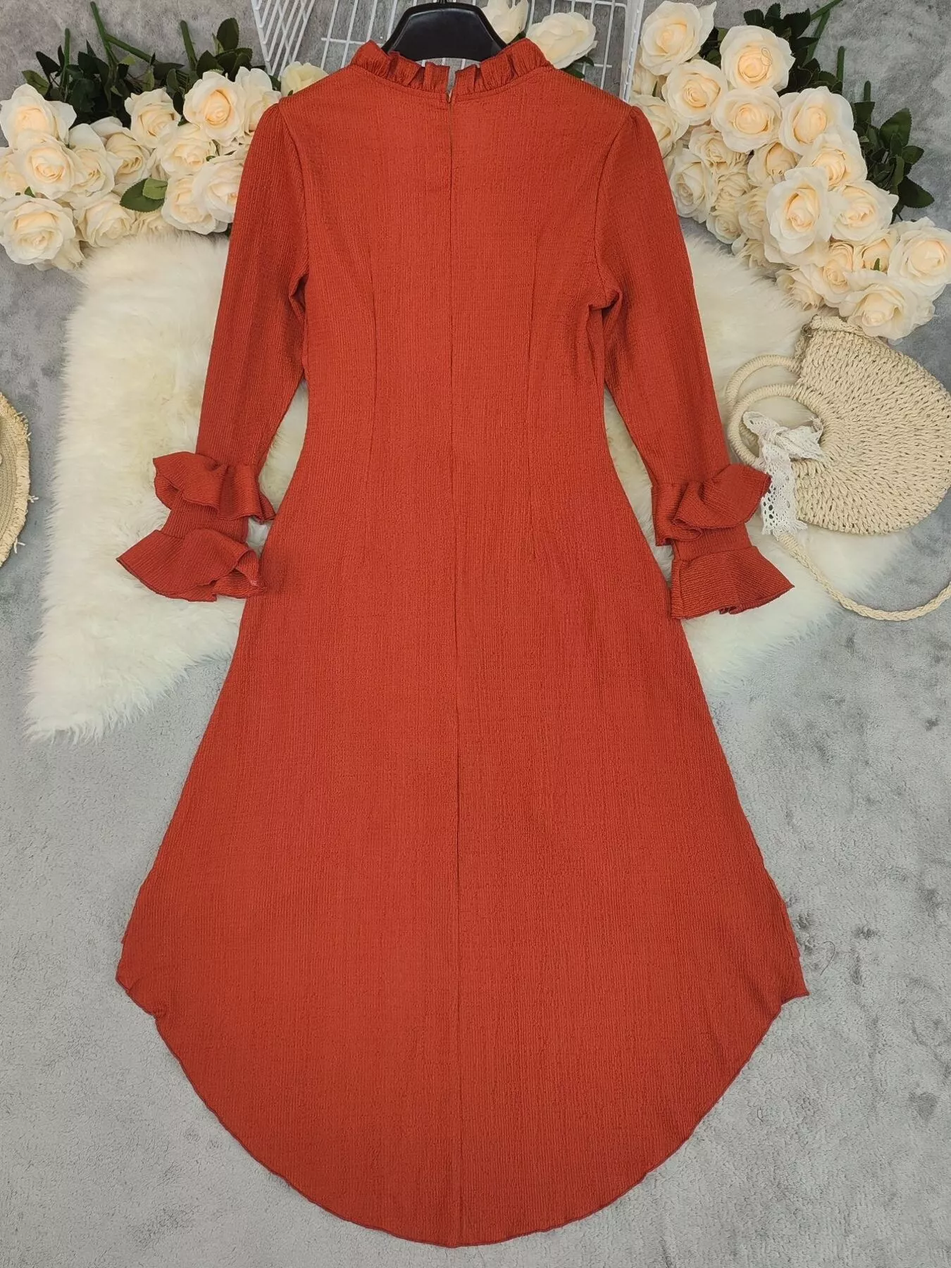 Ruffled High-Low Long Sleeve Dress - Image 3
