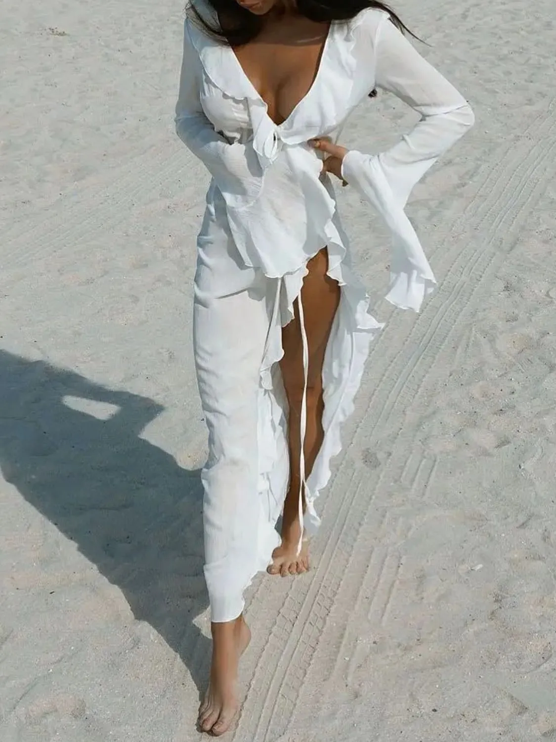 Ruffled Long Sleeve Cover-Up Dress - Image 2