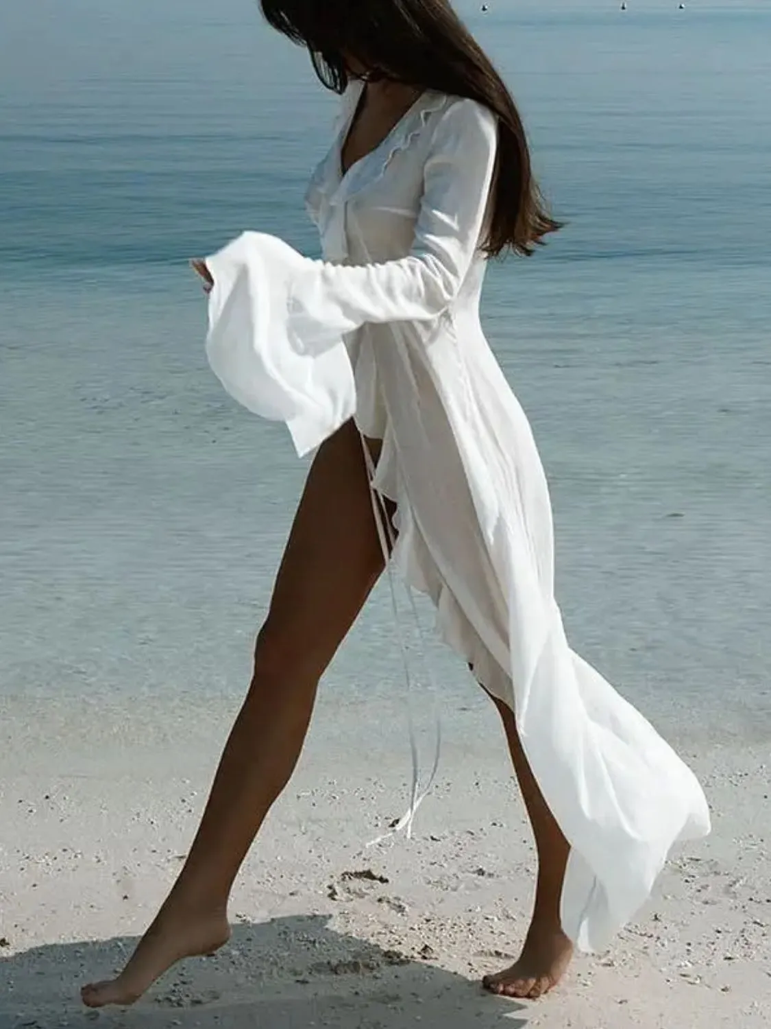 Ruffled Long Sleeve Cover-Up Dress - Image 4