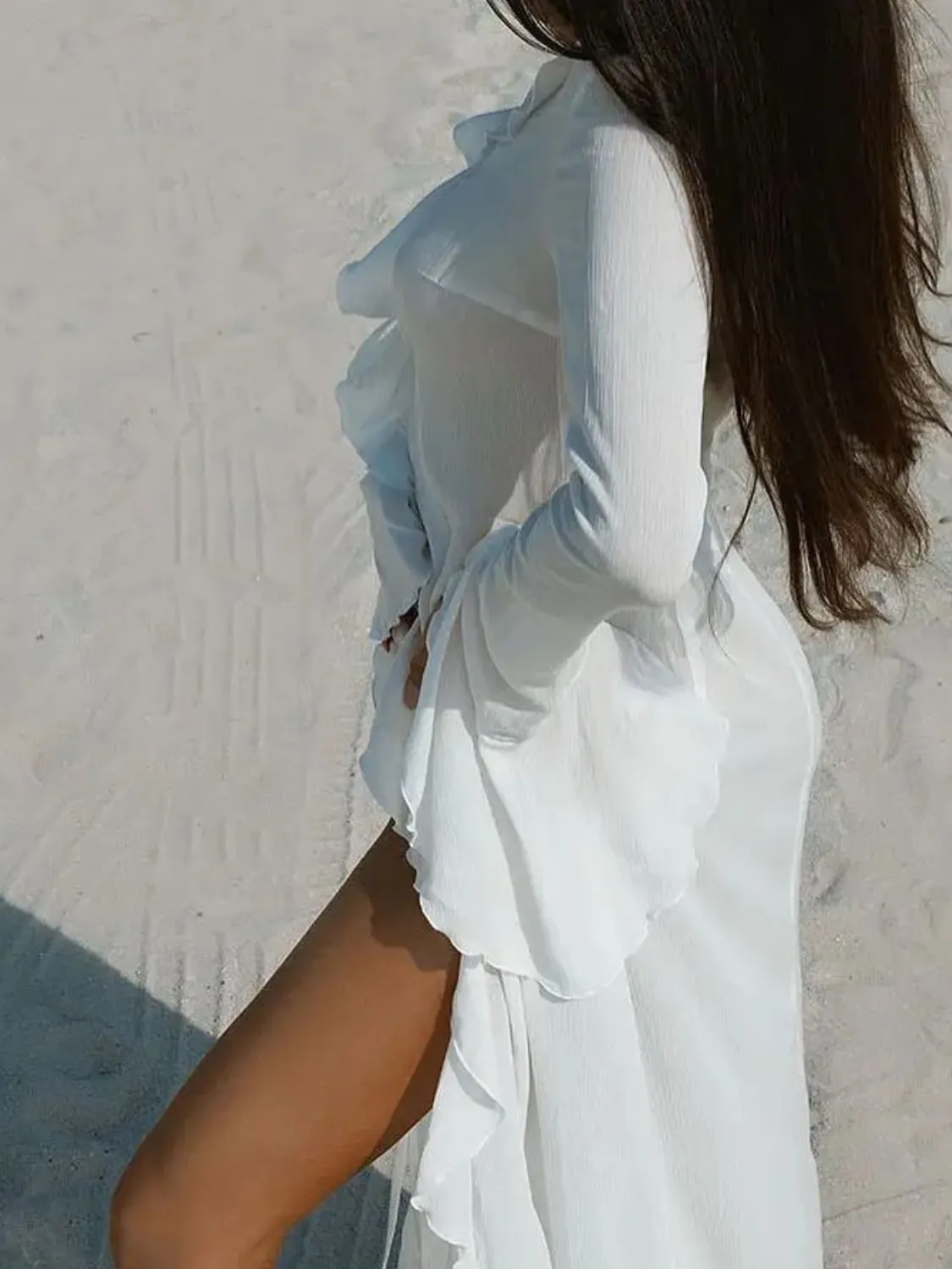 Ruffled Long Sleeve Cover-Up Dress - Image 5