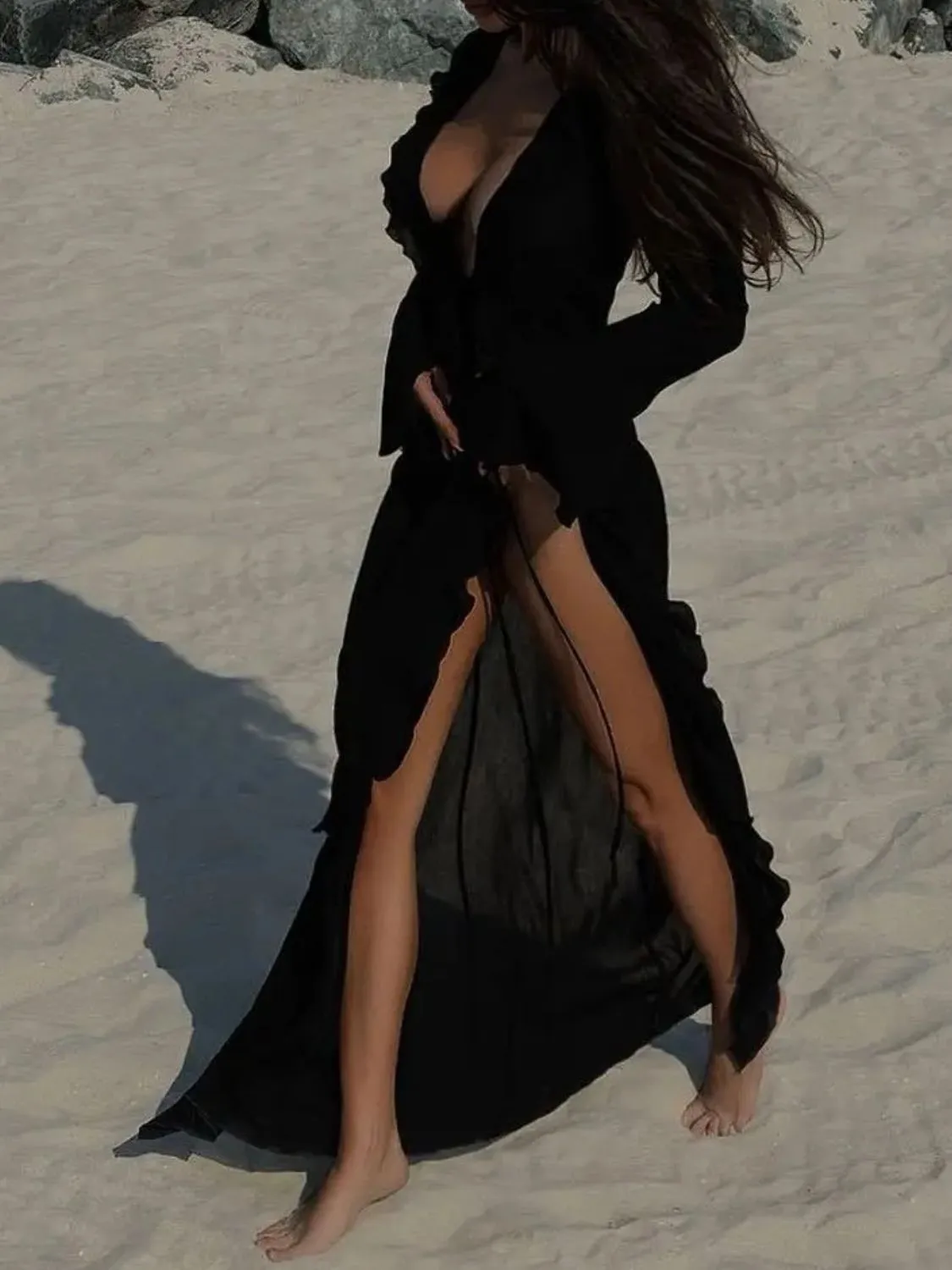 Ruffled Long Sleeve Cover-Up Dress - Image 7