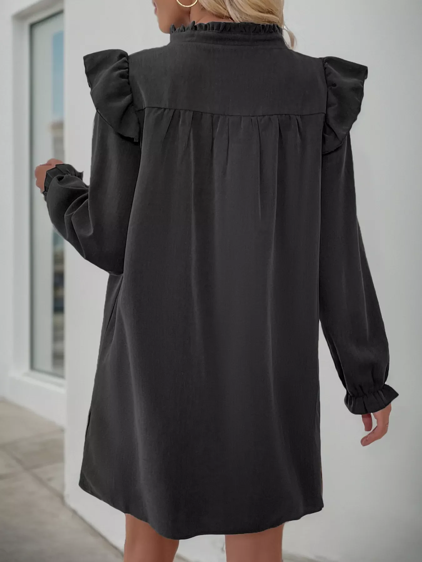Ruffled Notched Flounce Sleeve Dress - Image 3