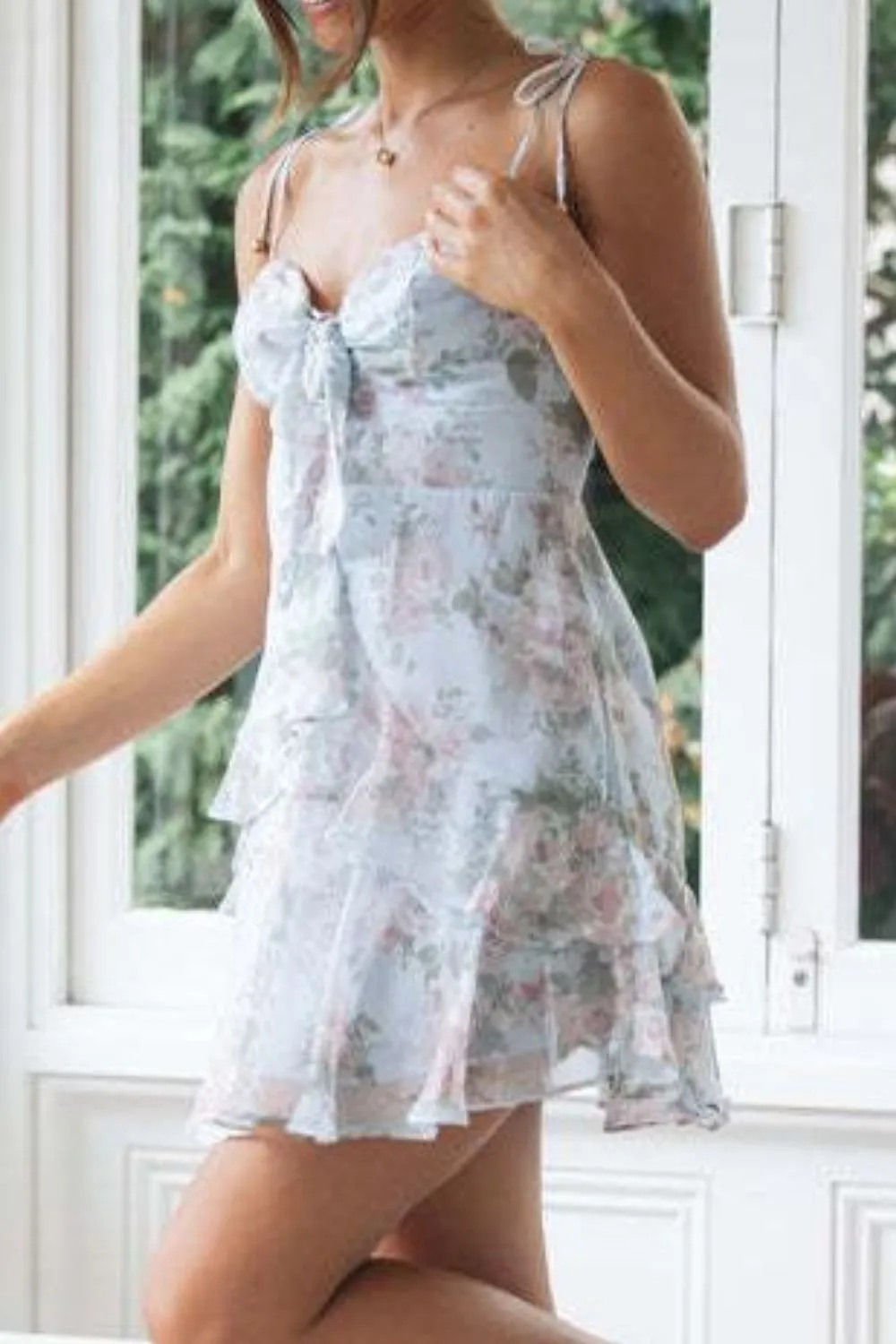 Ruffled Printed Sweetheart Neck Cami Dress - Image 9