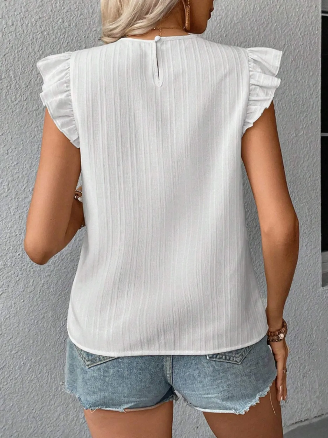 Ruffled Round Neck Cap Sleeve Blouse - Image 11