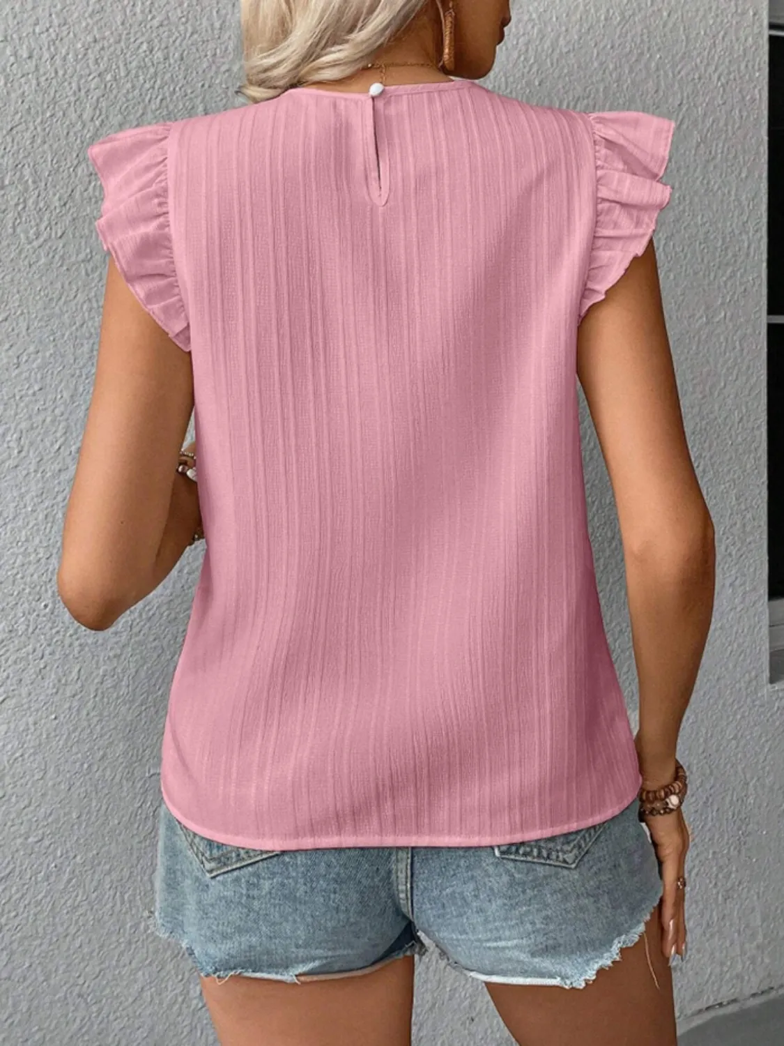 Ruffled Round Neck Cap Sleeve Blouse - Image 18