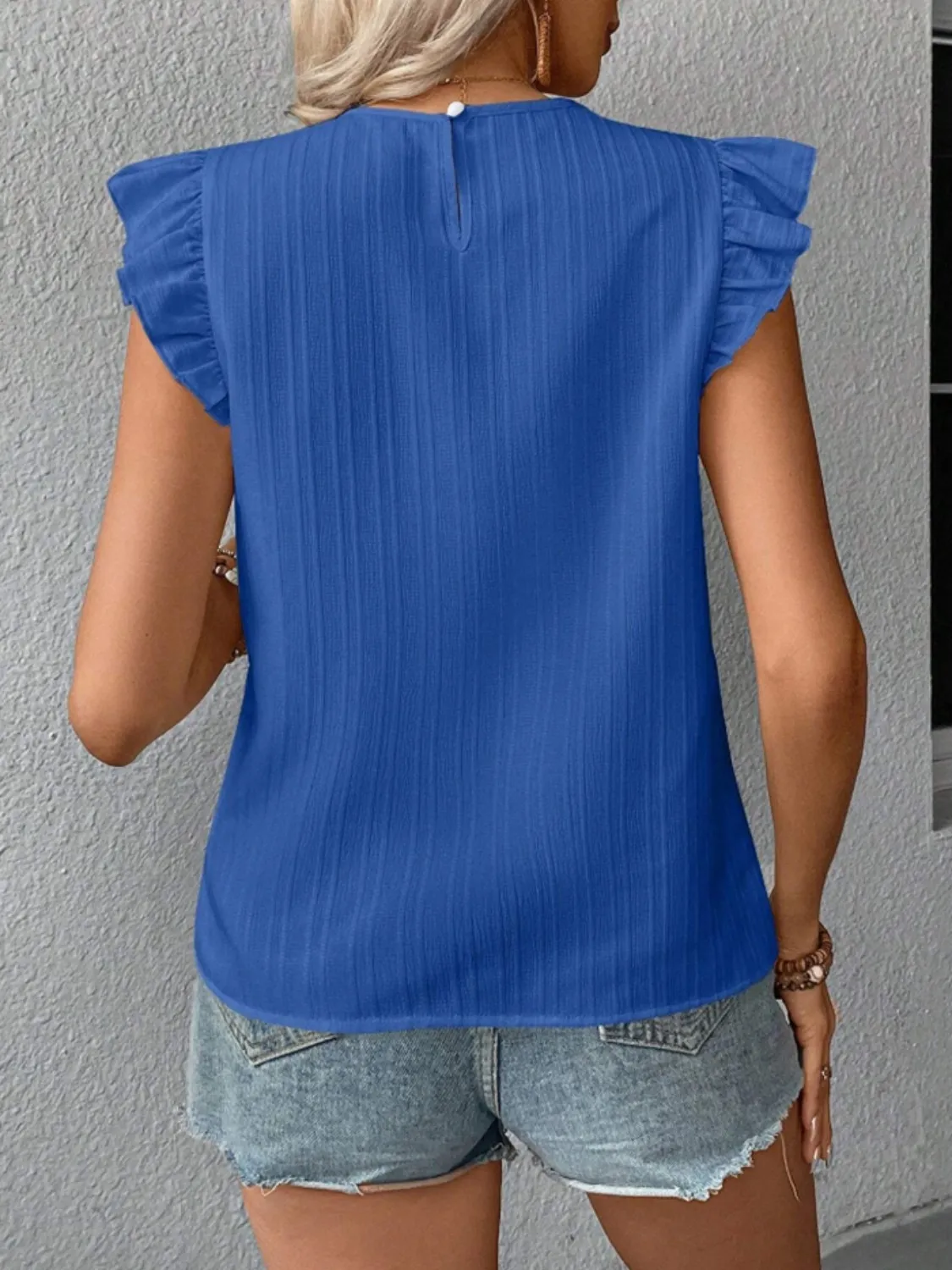 Ruffled Round Neck Cap Sleeve Blouse - Image 30