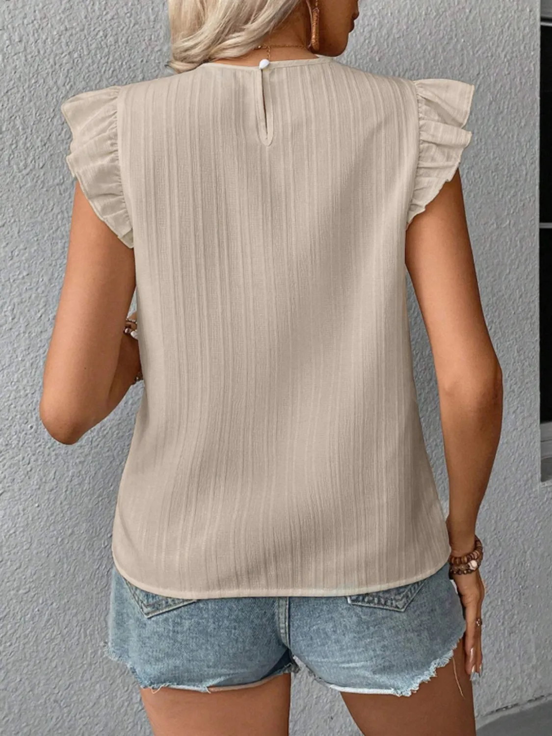 Ruffled Round Neck Cap Sleeve Blouse - Image 36