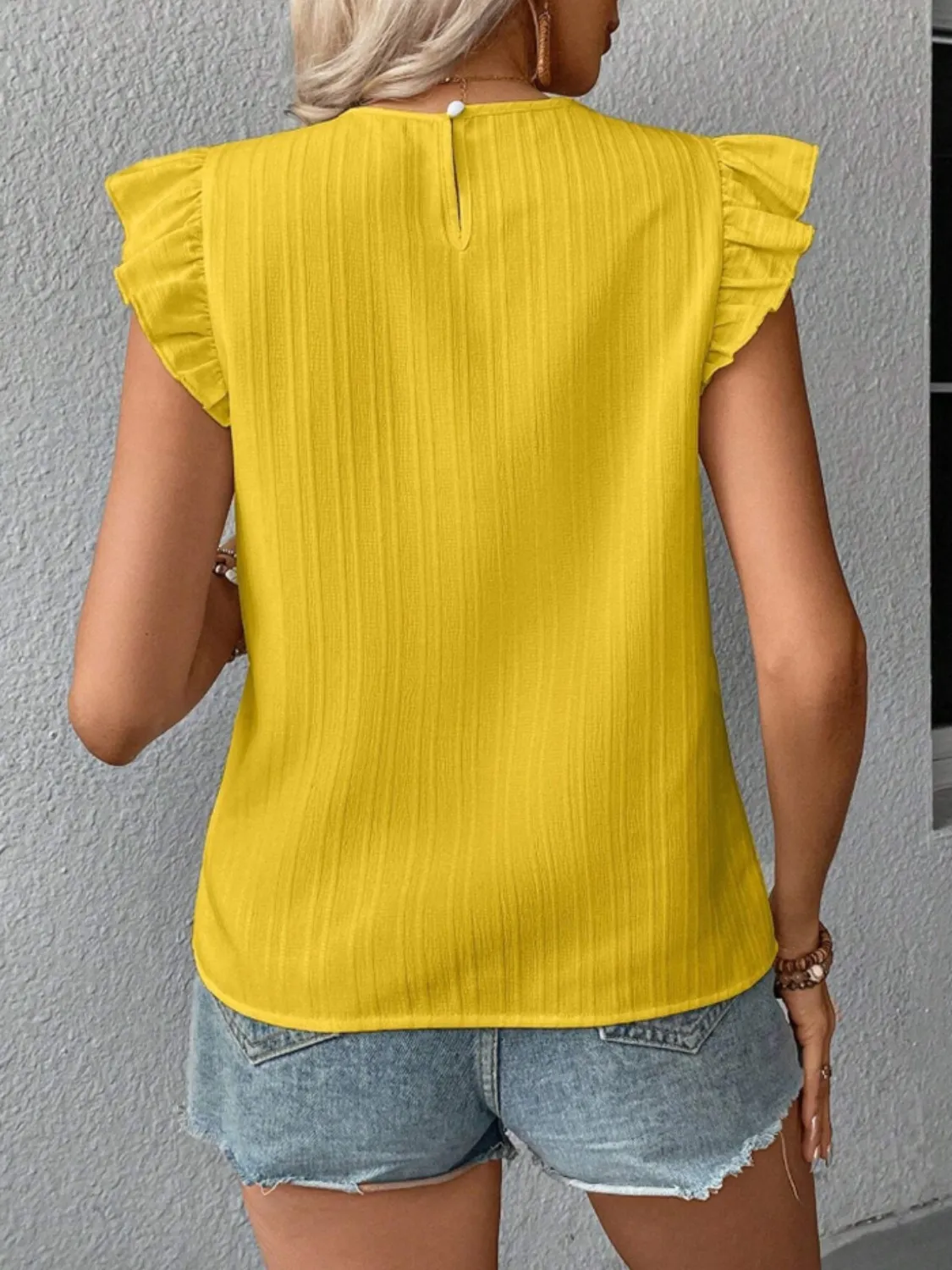Ruffled Round Neck Cap Sleeve Blouse - Image 6