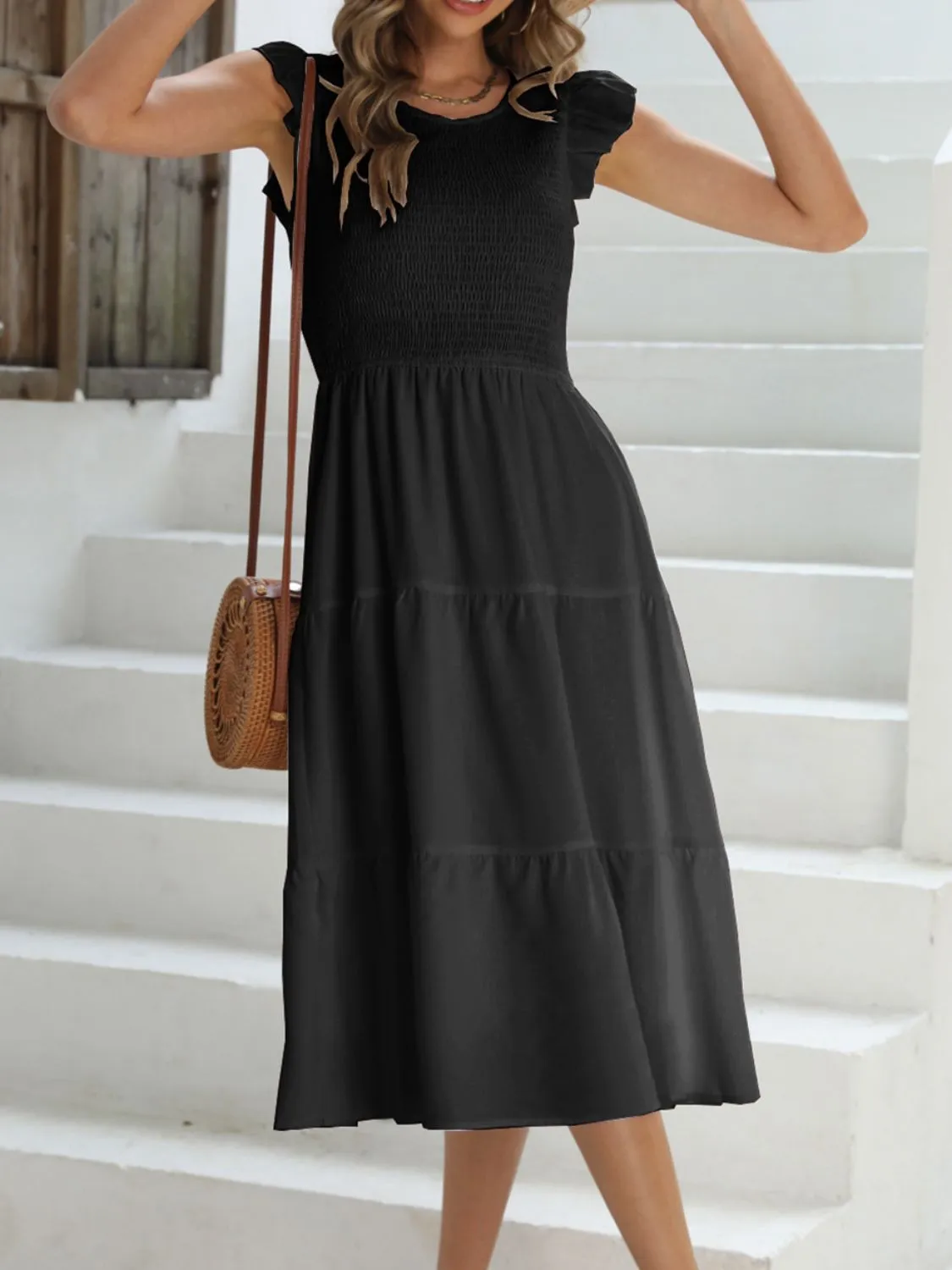 Ruffled Round Neck Cap Sleeve Dress - Image 10