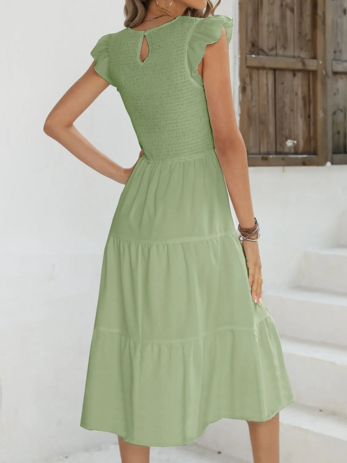 Ruffled Round Neck Cap Sleeve Dress - Image 9