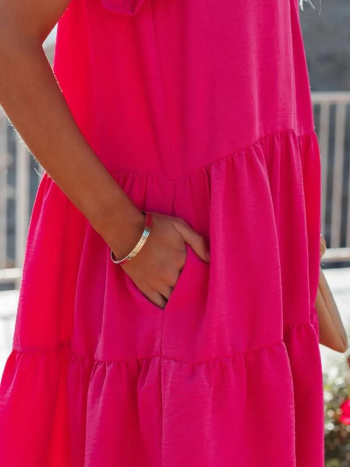 Ruffled Round Neck Cap Sleeve Mini Dress - Image 6