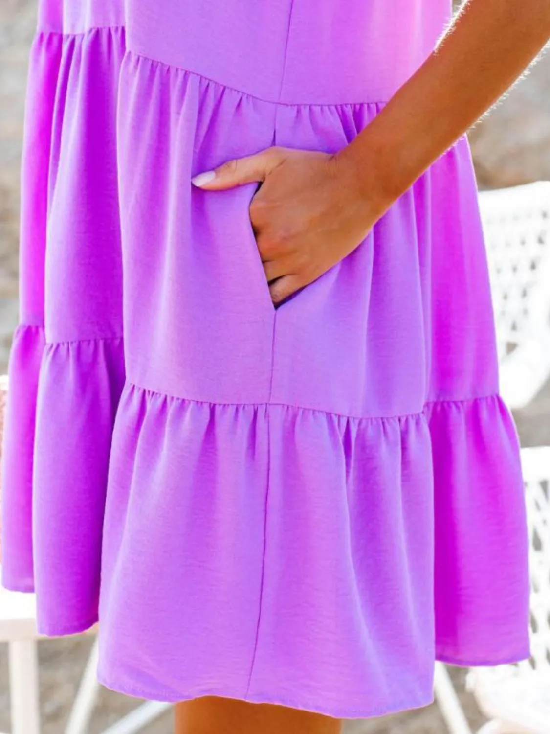 Ruffled Round Neck Cap Sleeve Mini Dress - Image 9