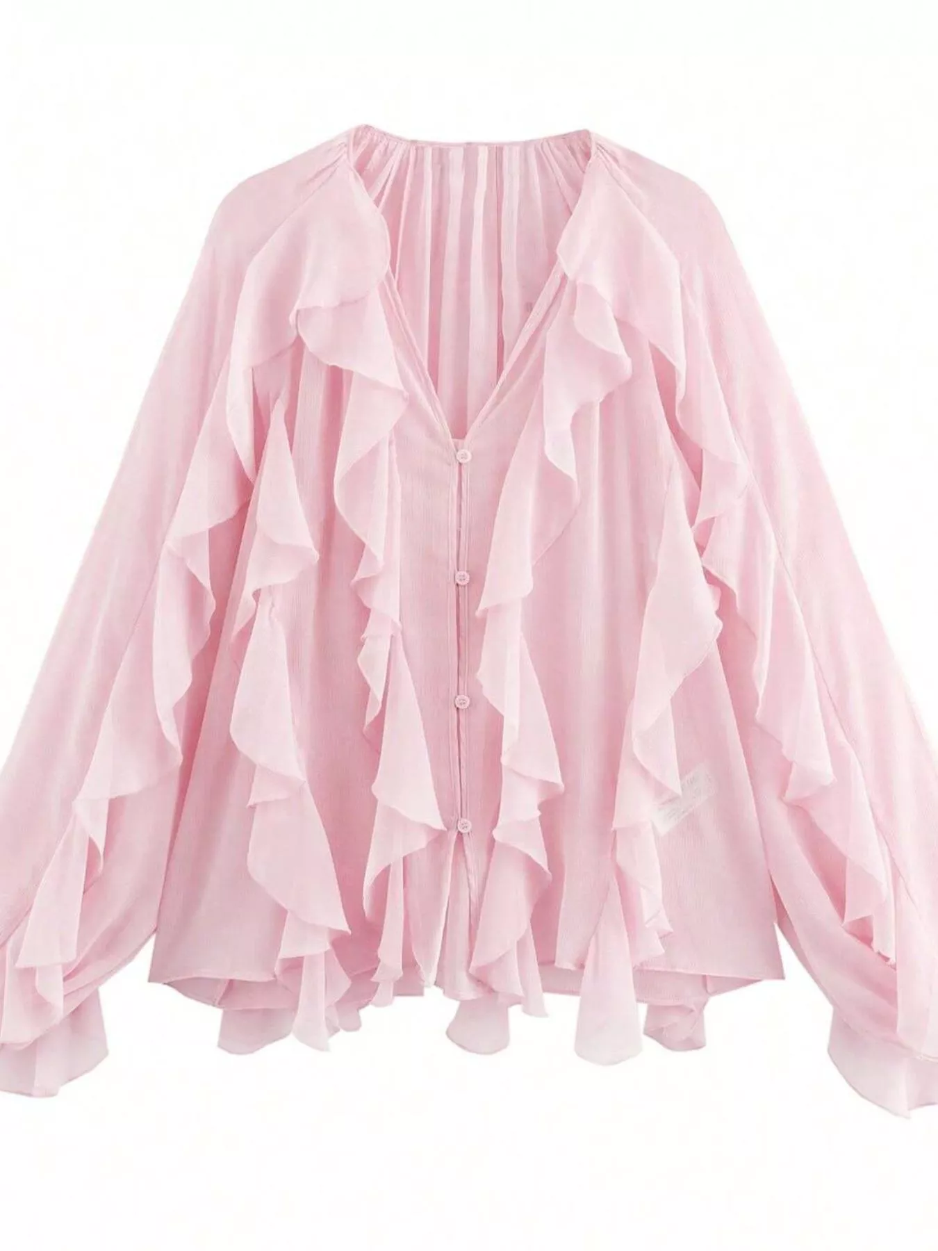 Ruffled Sheer Long Sleeve Blouse - Image 17