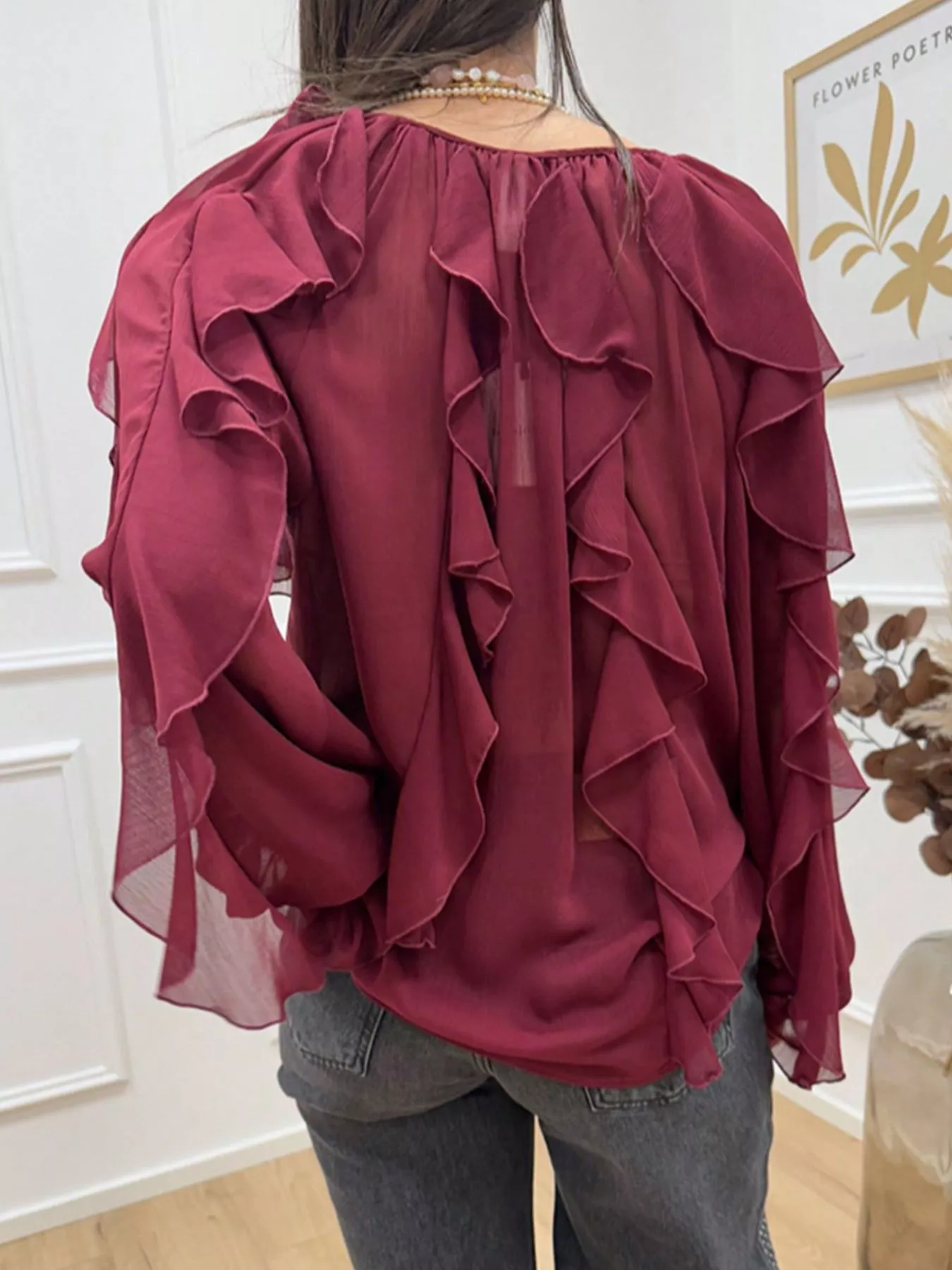 Ruffled Sheer Long Sleeve Blouse - Image 28