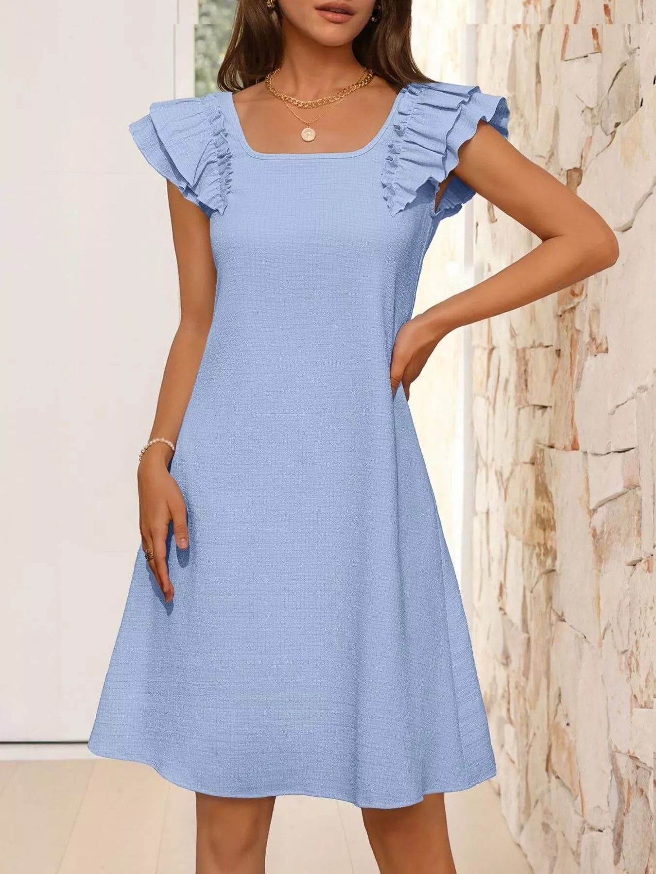 Ruffled Sleeve Square Neck Casual Dress - Image 10