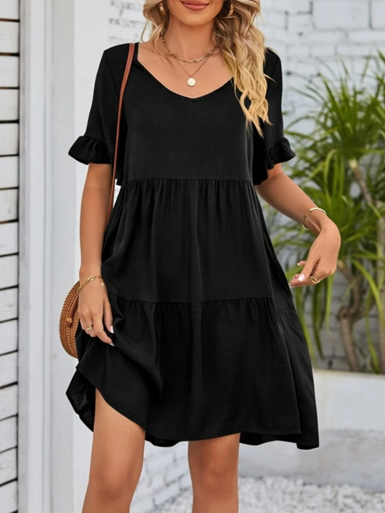 Ruffled Sleeve Tiered Mini Dress - Image 8