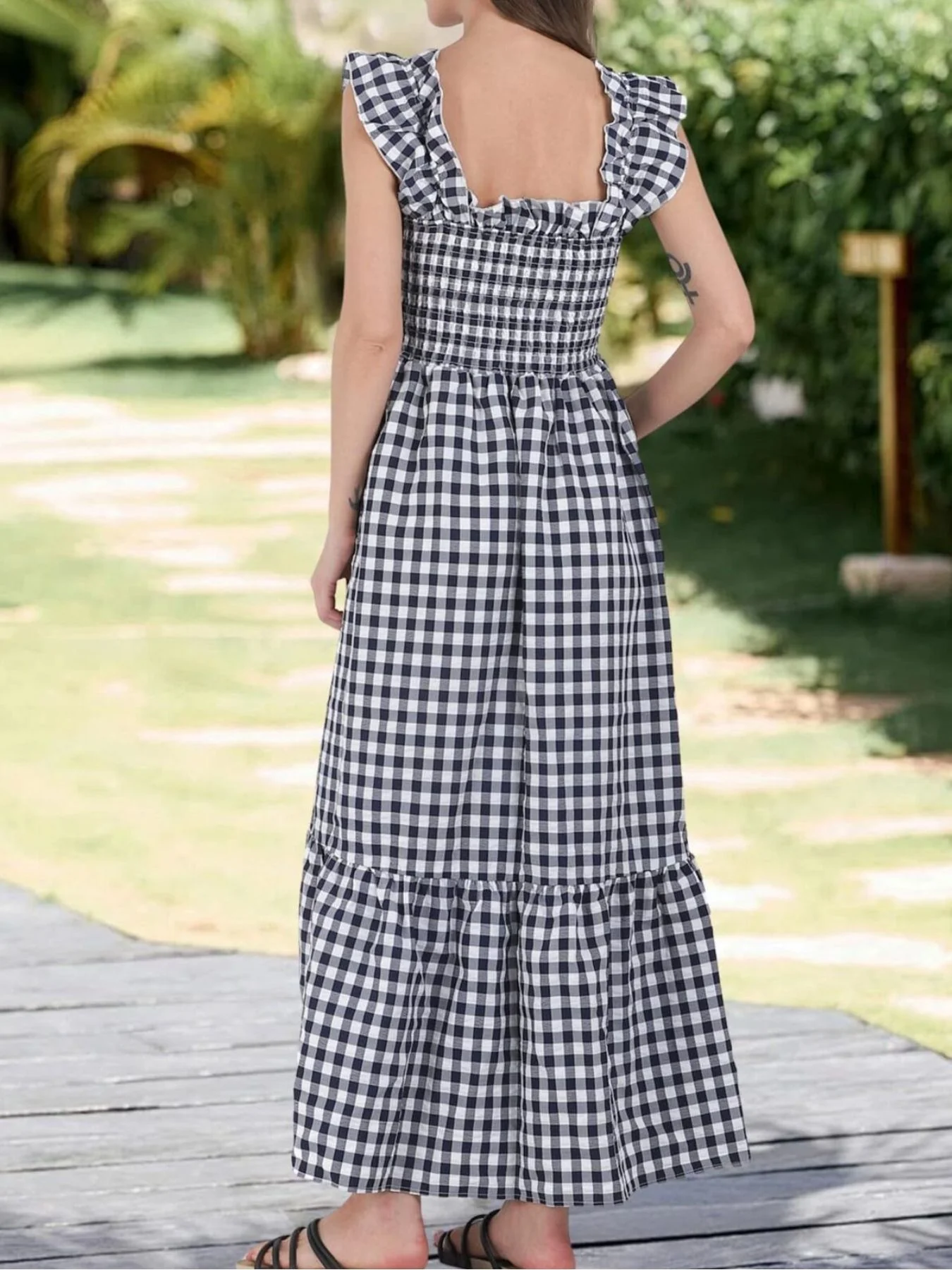 Ruffled Sleeveless Gingham Midi Dress - Image 4