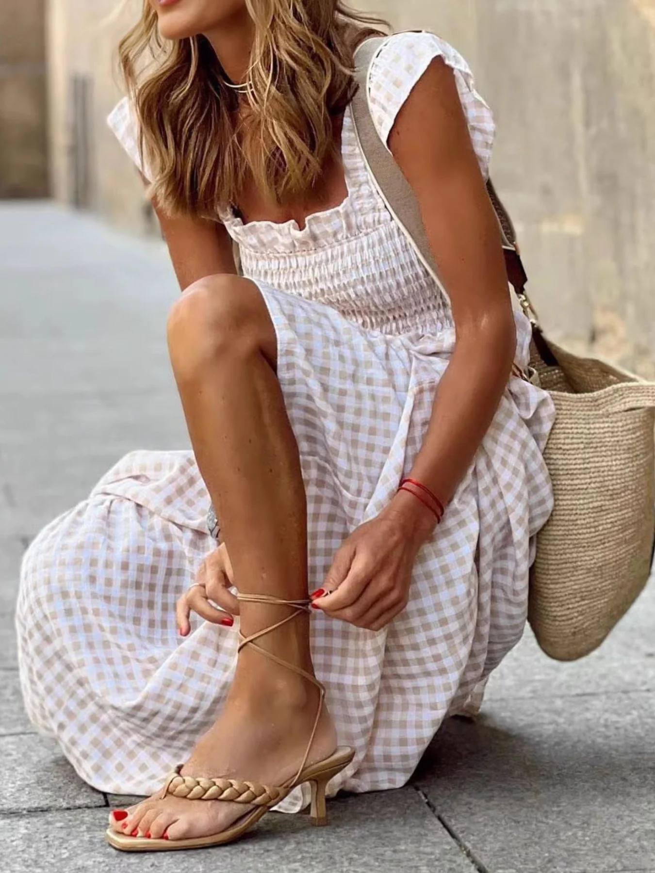 Ruffled Sleeveless Gingham Midi Dress - Image 9