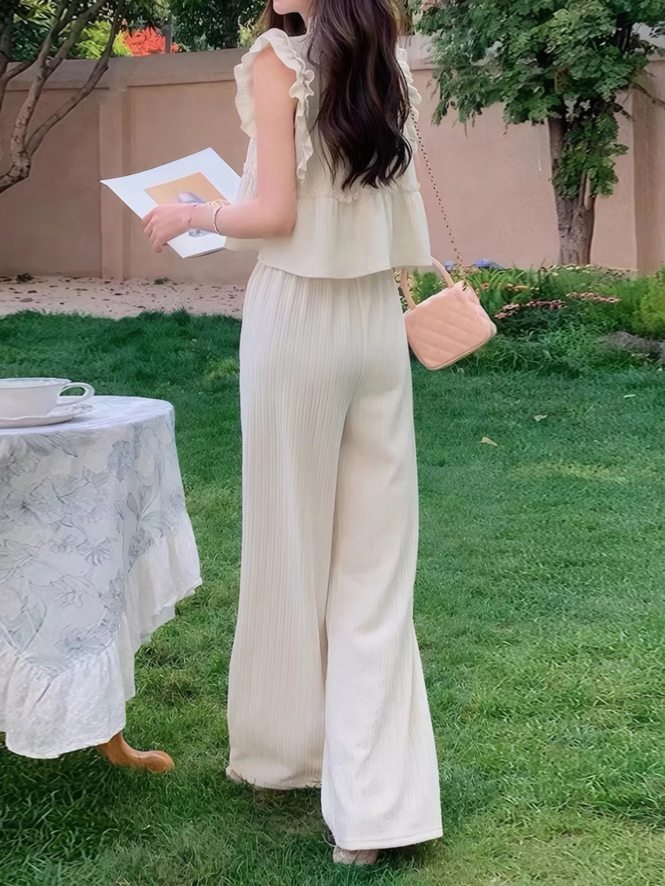 Ruffled Sleeveless Top and Wide Leg Pants Set - Image 4