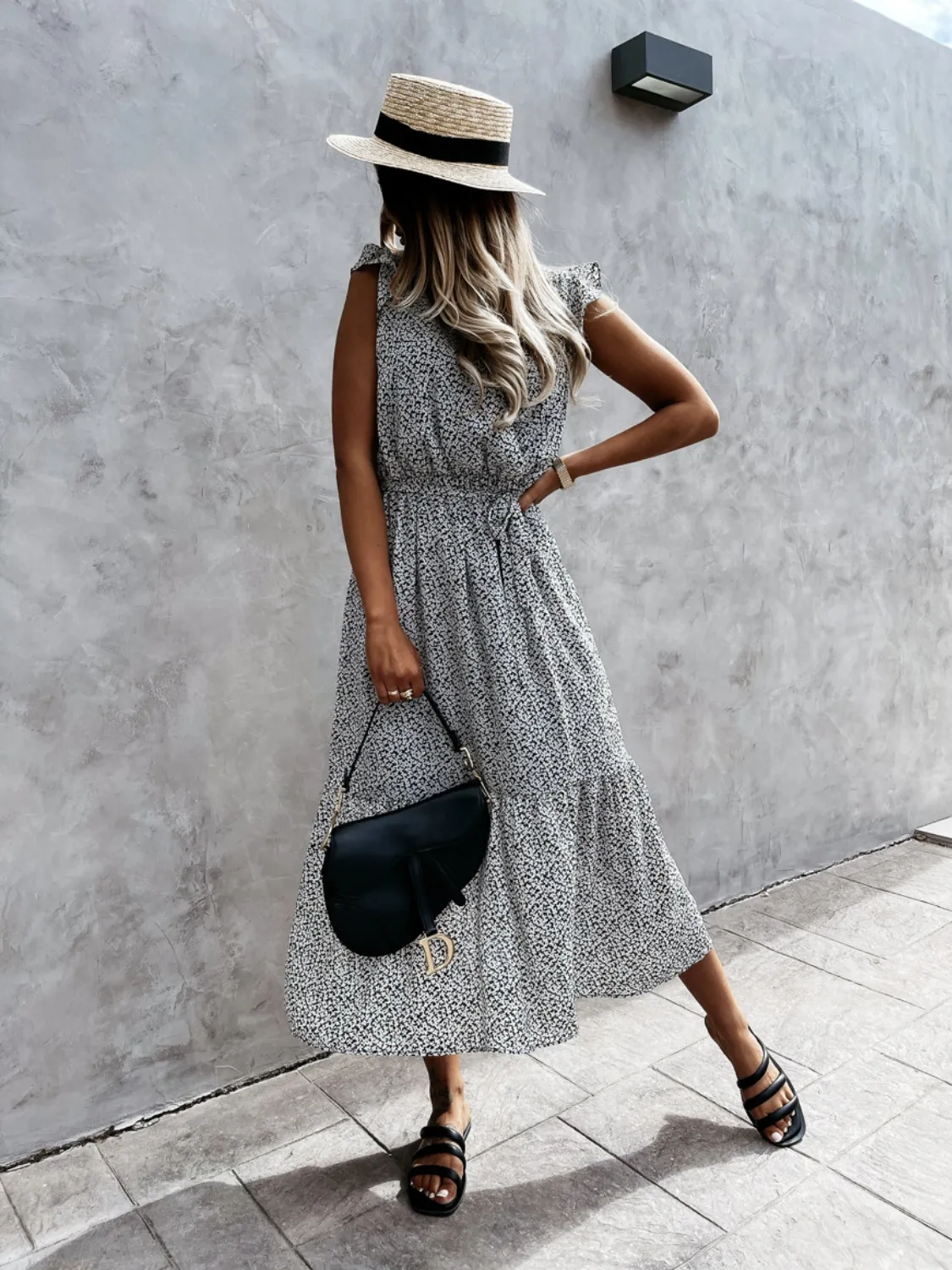 Ruffled Surplice Printed Cap Sleeve Dress - Image 9