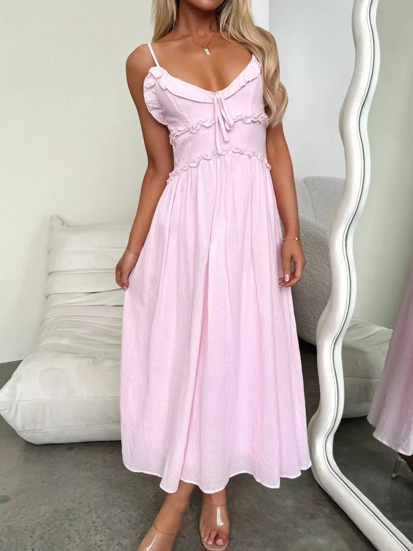 Ruffled Trimmed Spaghetti Strap Midi Dress - Image 2