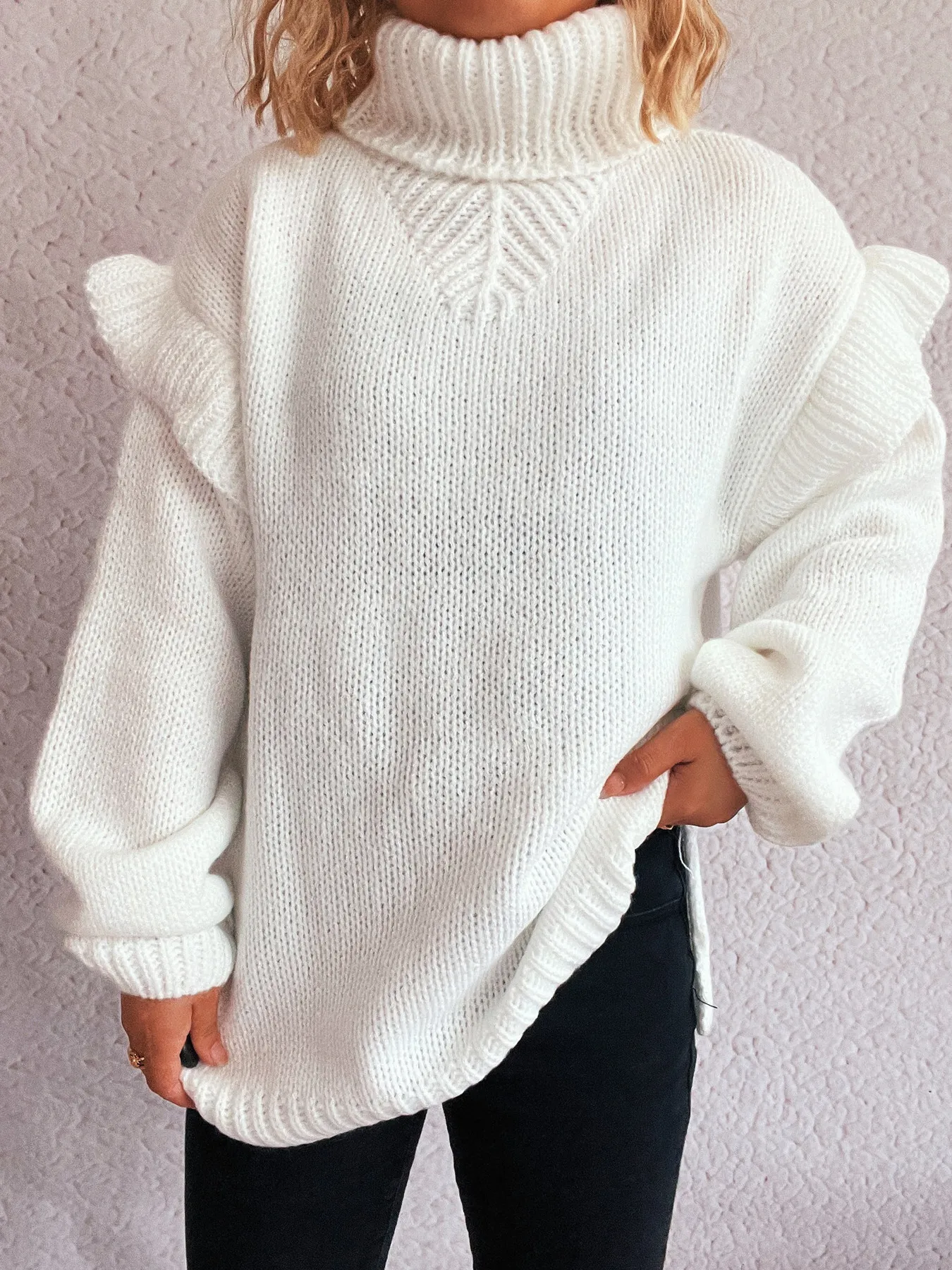 Ruffled Turtleneck Long Sleeve Sweater - Image 14