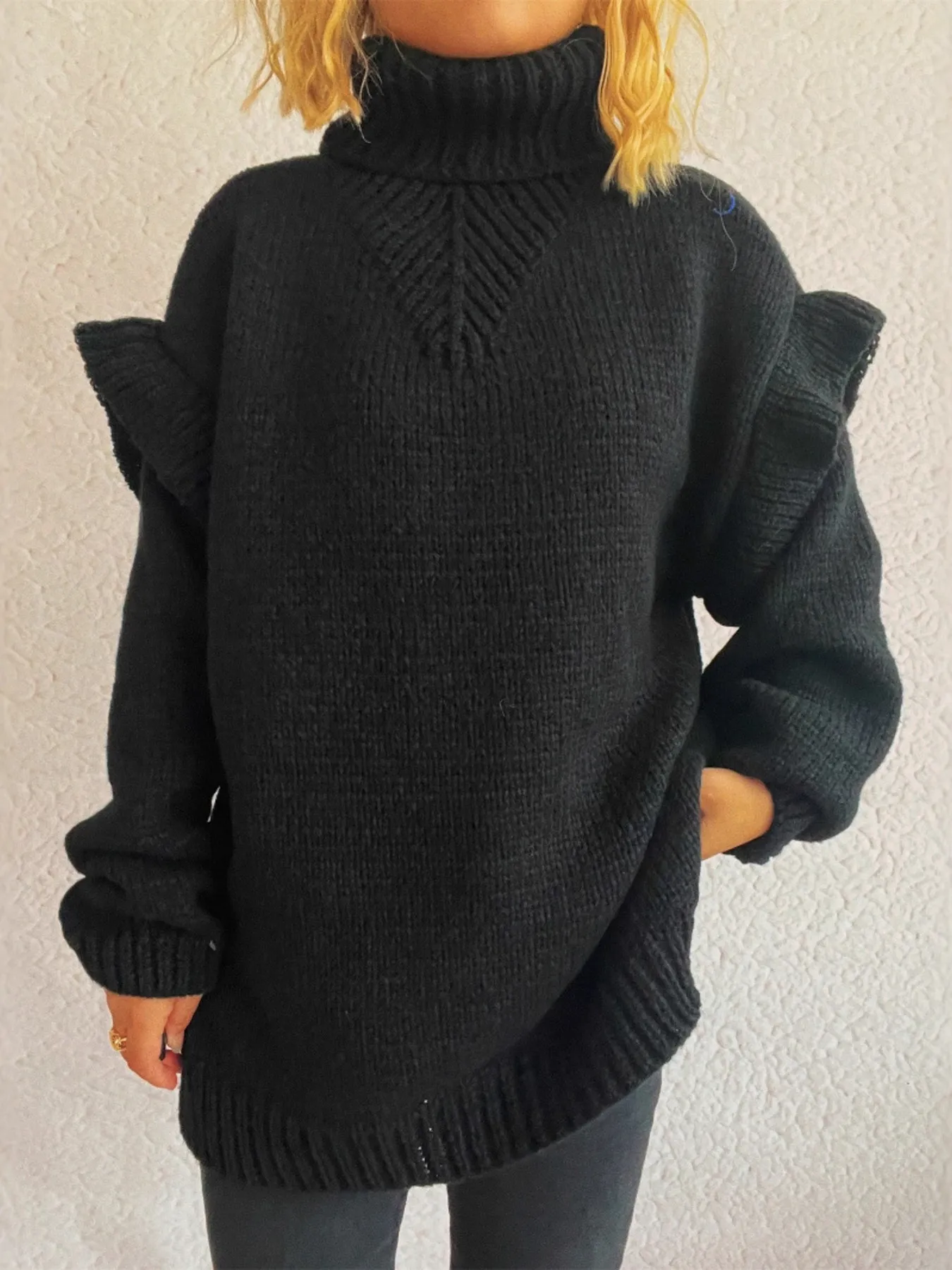 Ruffled Turtleneck Long Sleeve Sweater - Image 28