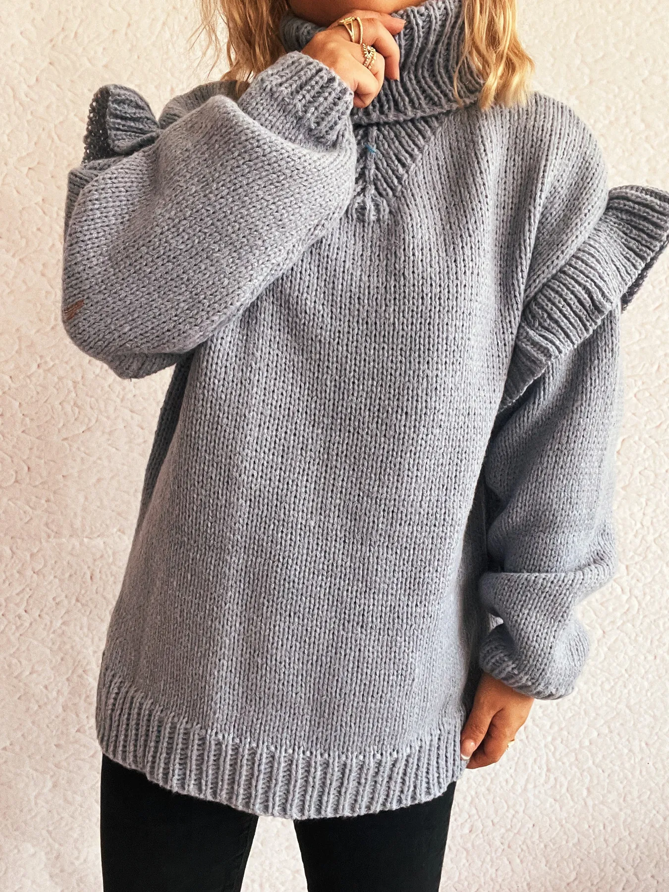 Ruffled Turtleneck Long Sleeve Sweater - Image 3
