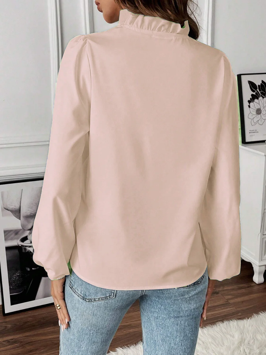 Ruffled V-Neck Long Sleeve Blouse - Image 20