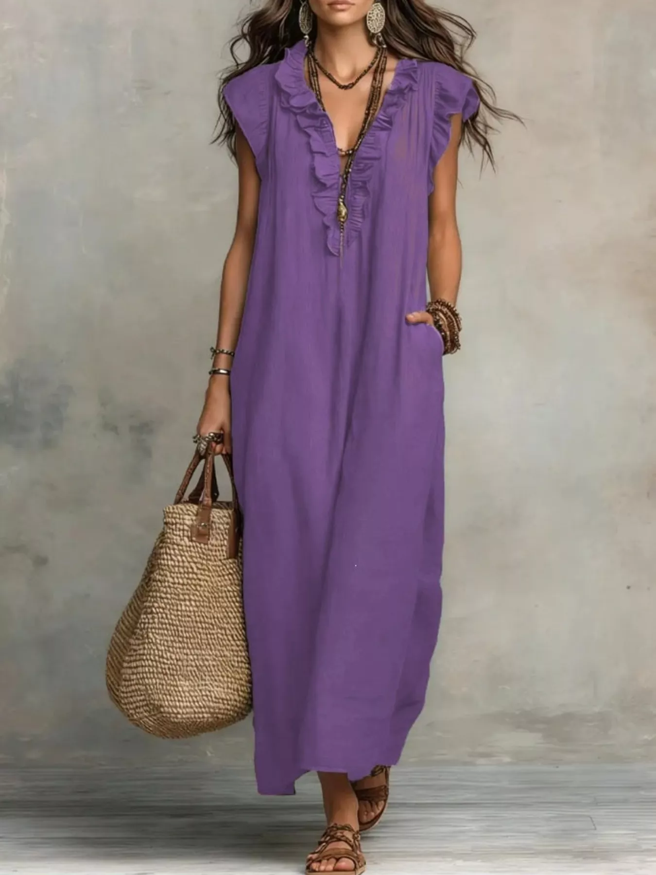 Ruffled V-Neck Maxi Dress - Image 12