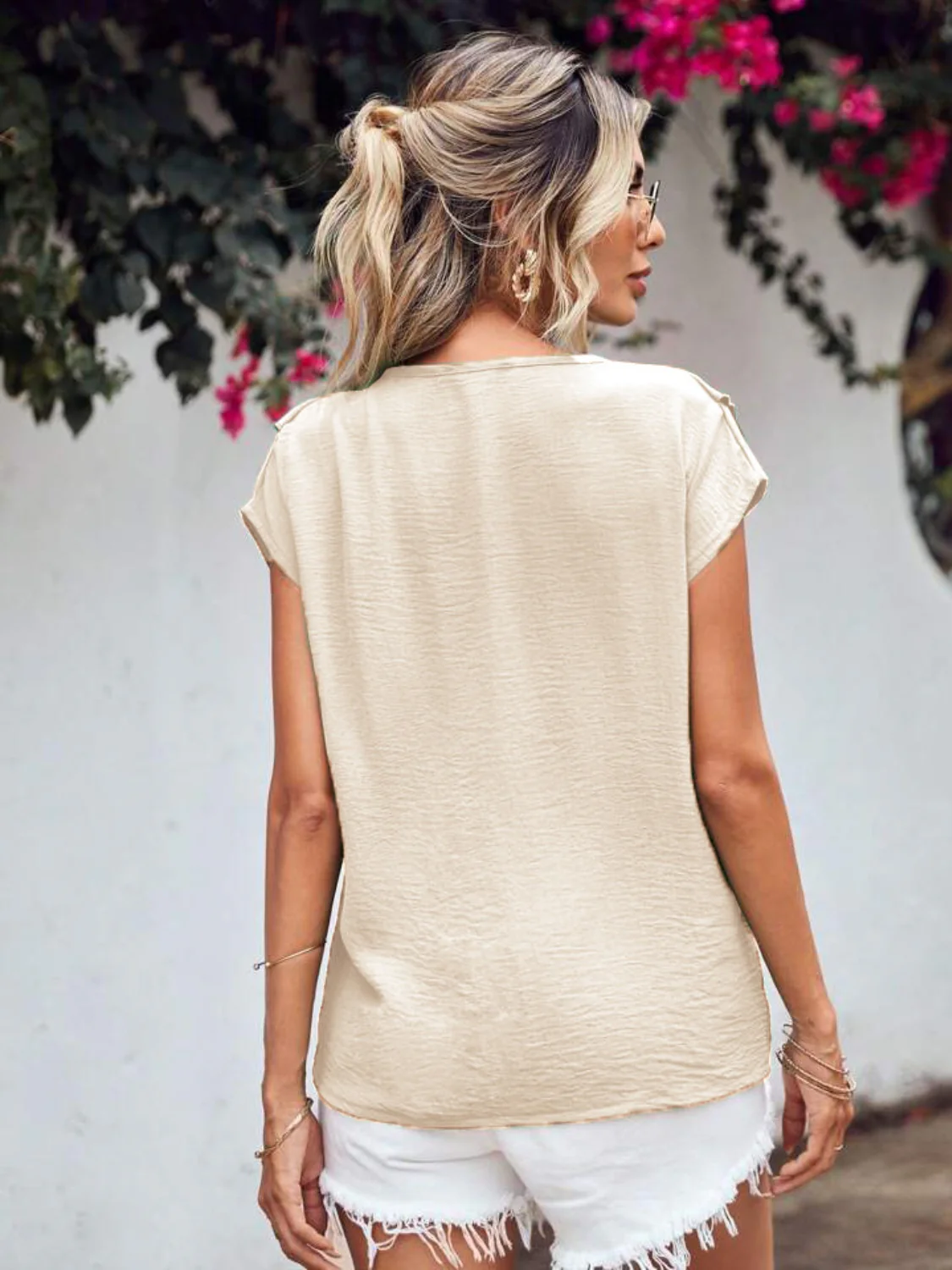 Ruffled V-Neck Short Sleeve Blouse - Image 8
