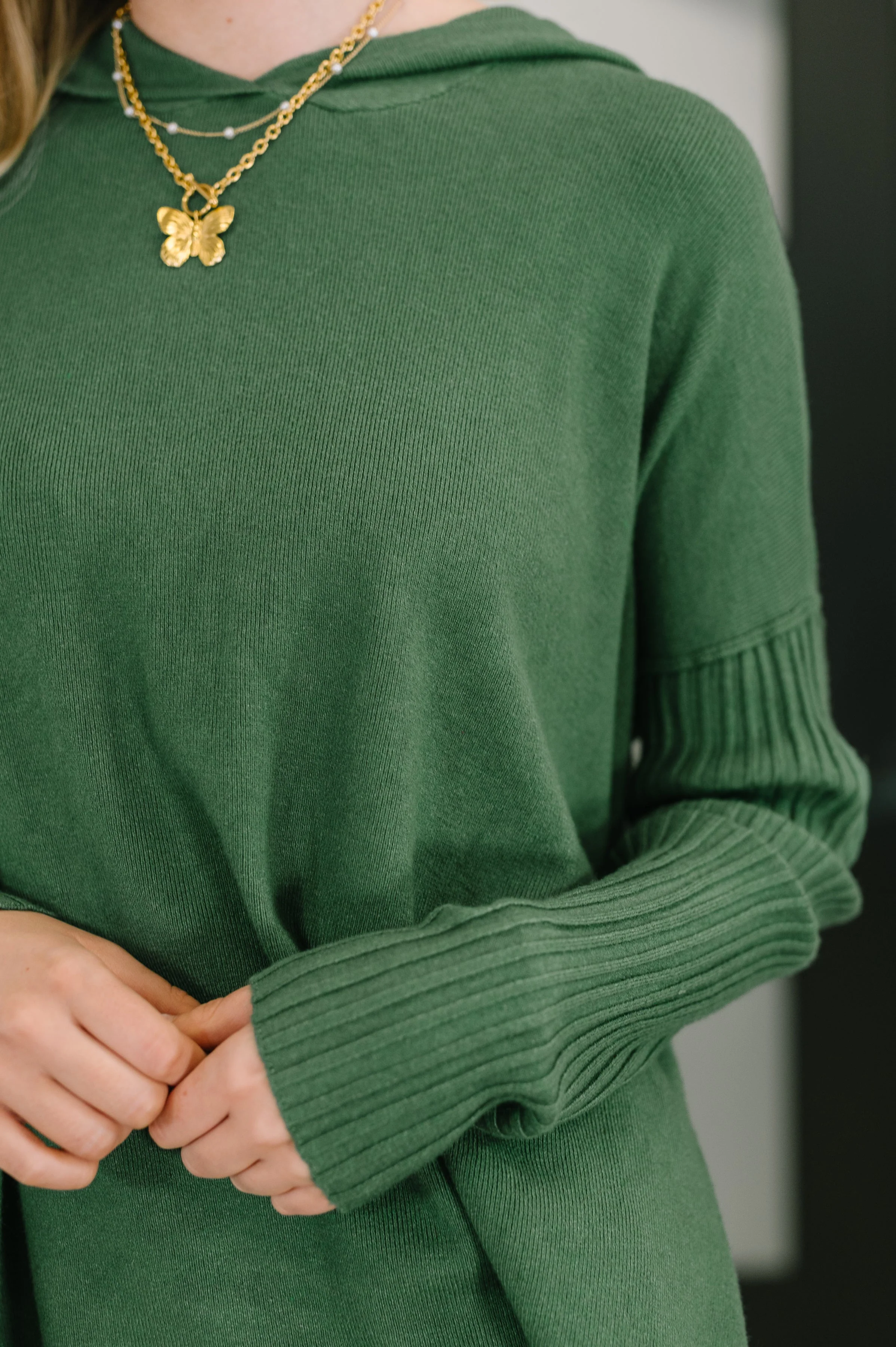 Running Late Hooded Long Sleeve in Dark Green - Image 2