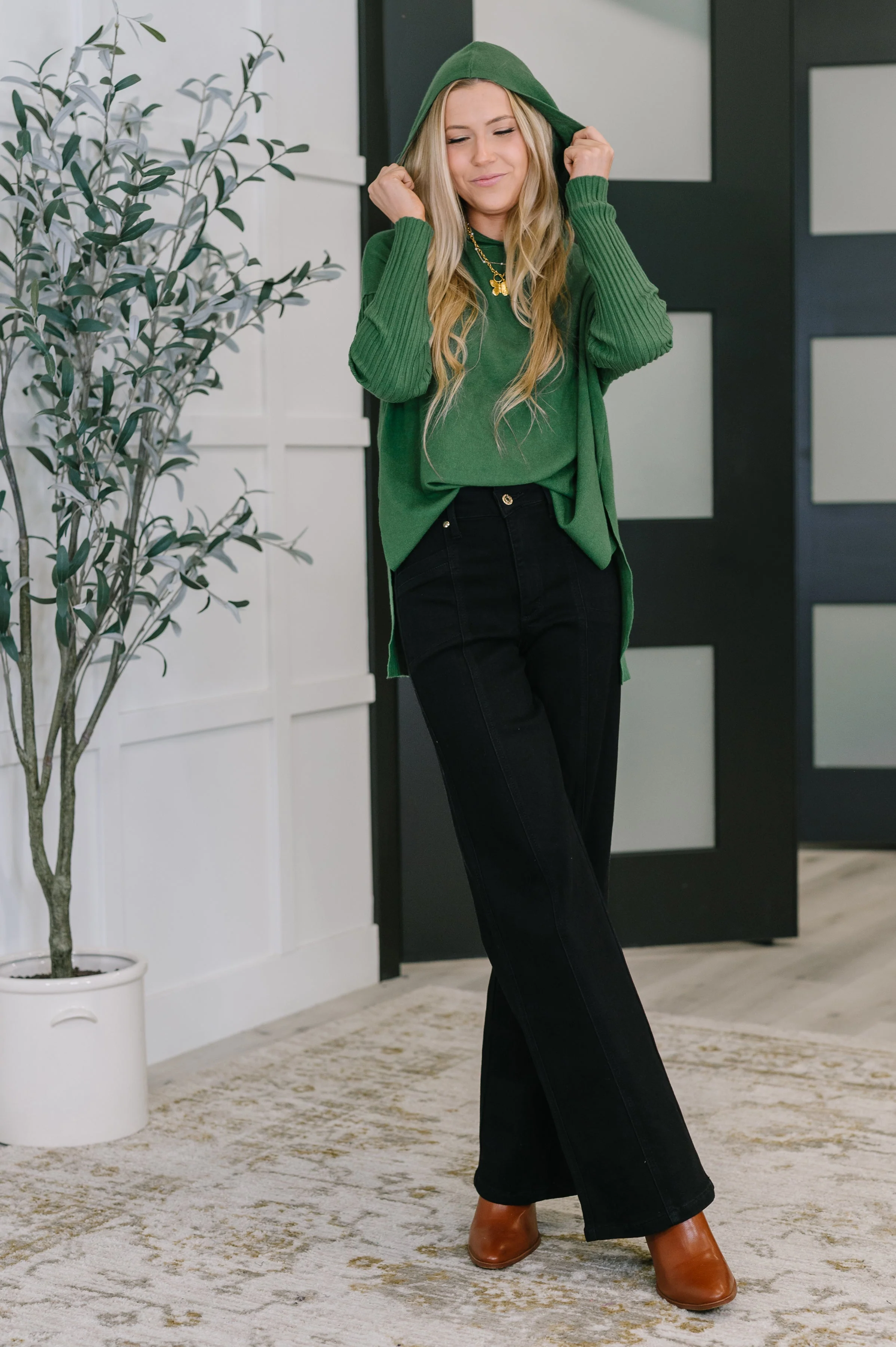 Running Late Hooded Long Sleeve in Dark Green - Image 3