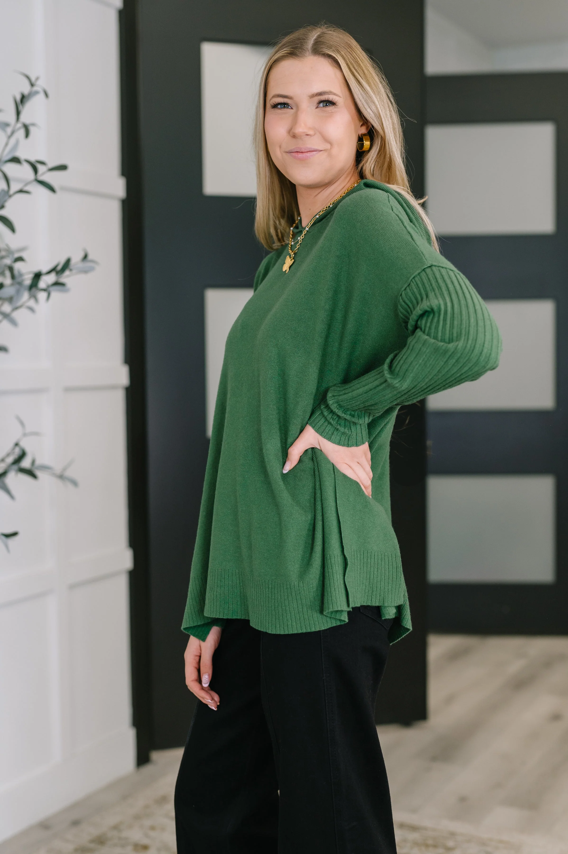 Running Late Hooded Long Sleeve in Dark Green - Image 4